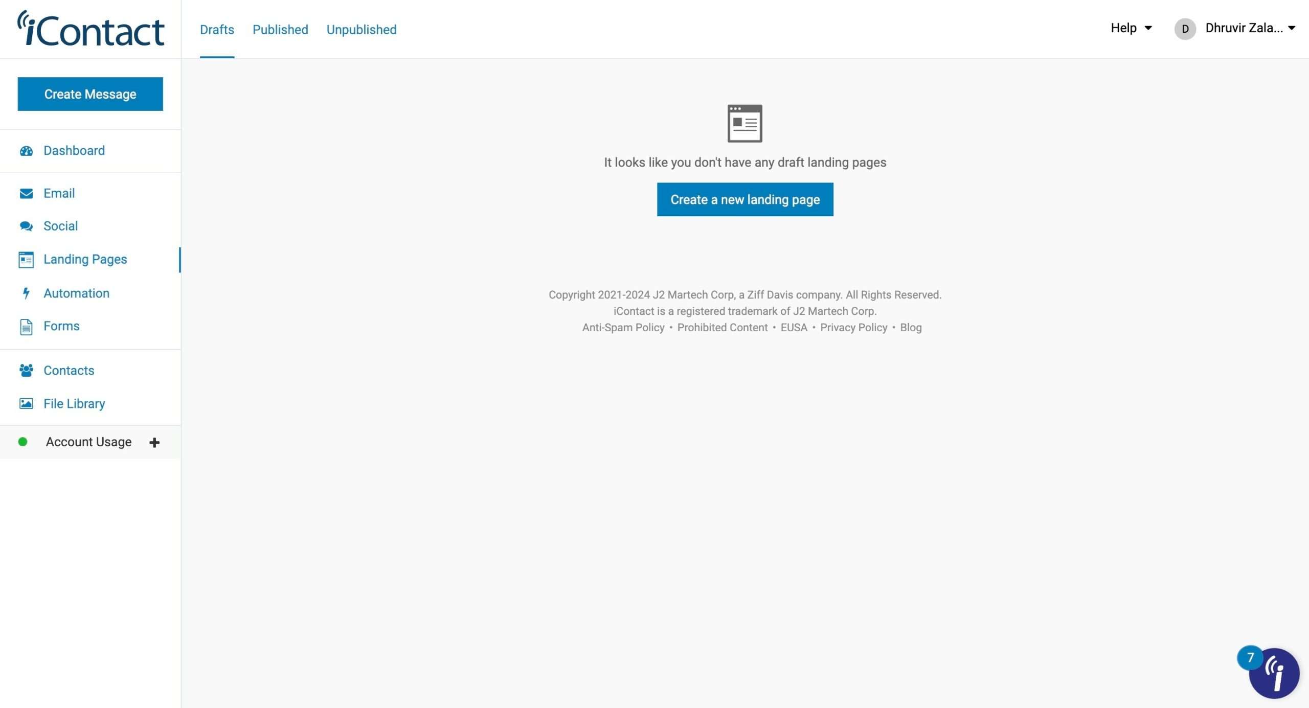 Creating landing pages in iContact
