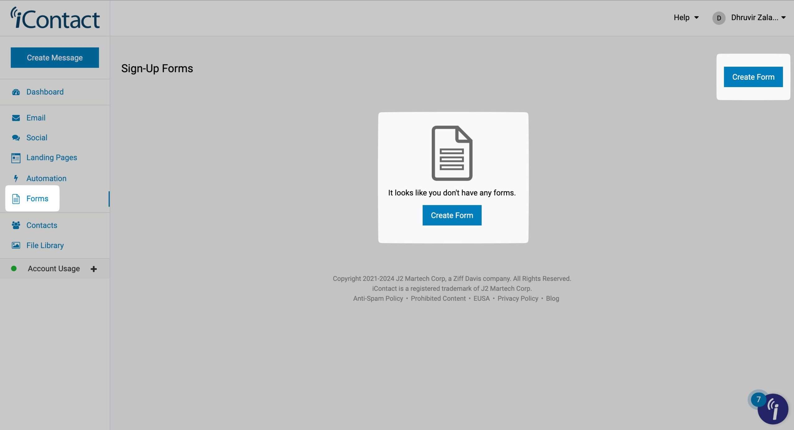 Form builder in iContact