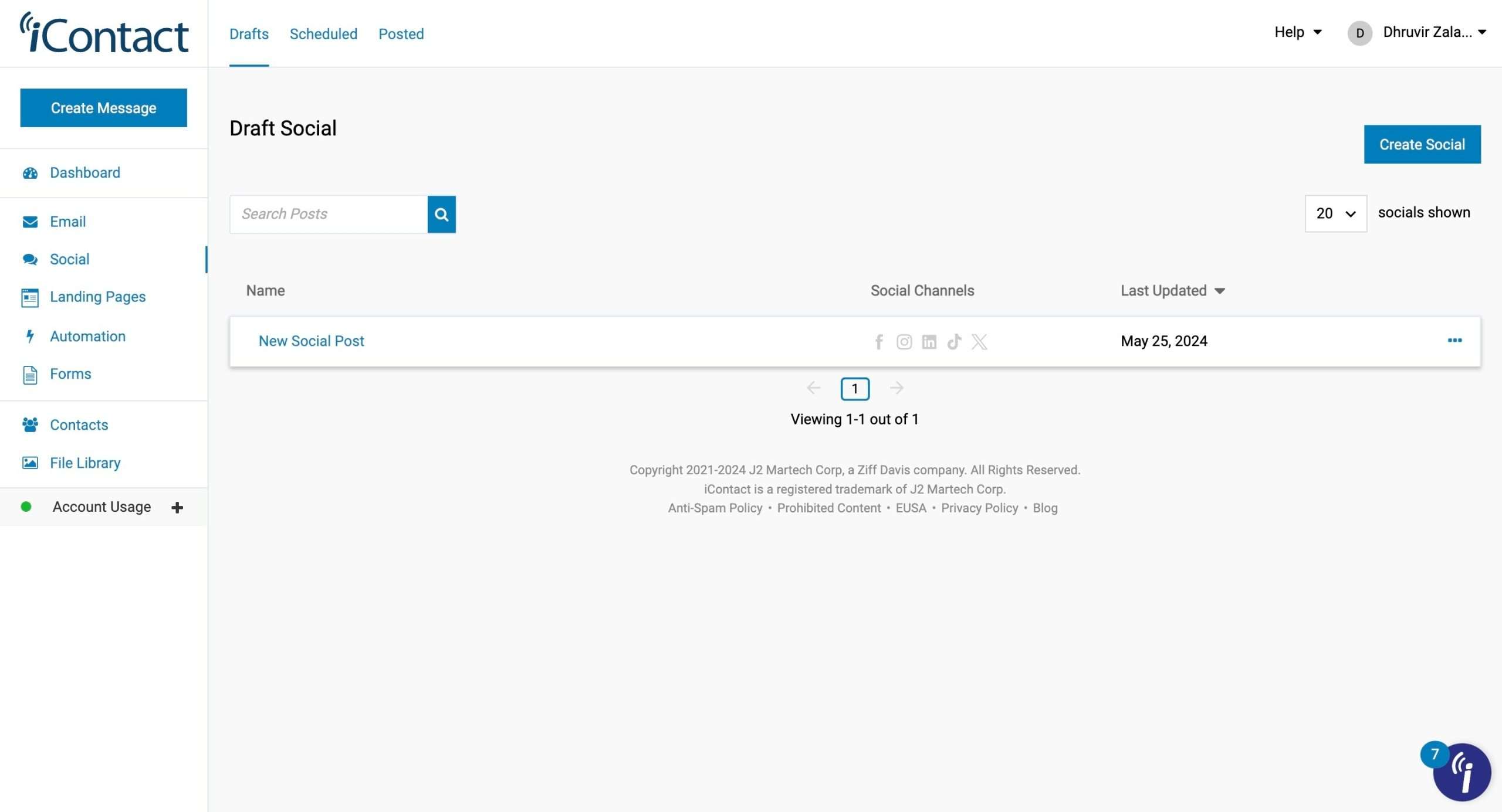 Social Media Scheduling in iContact