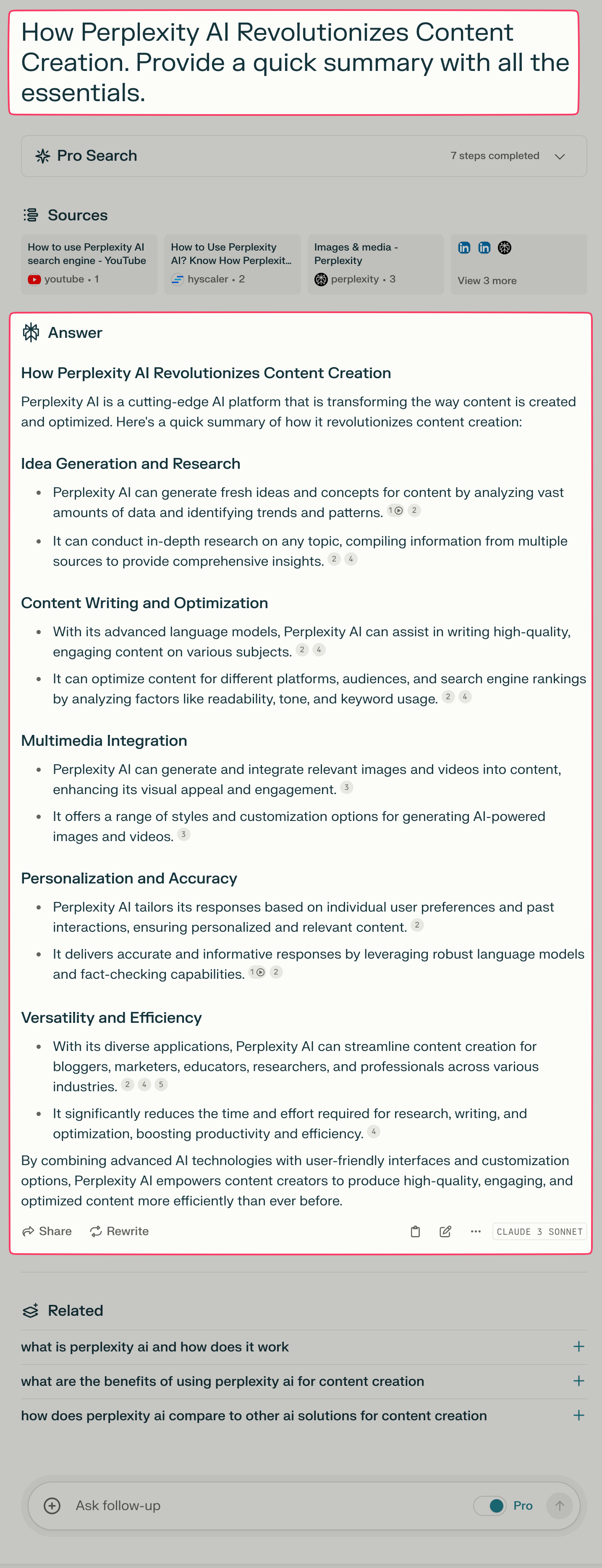 Summarisation in Perplexity AI