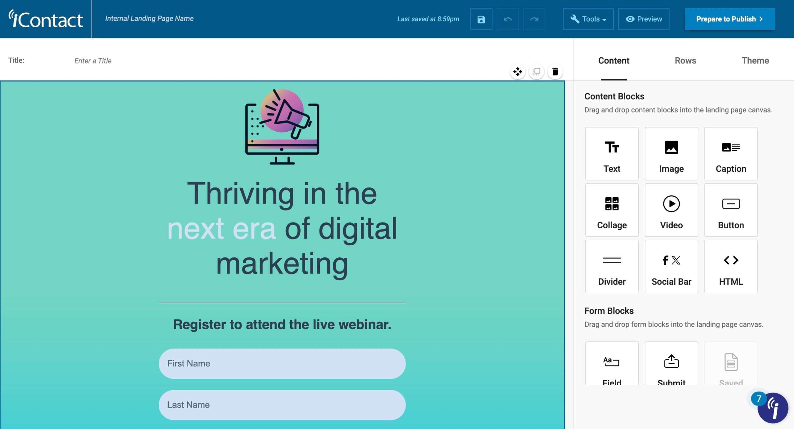 iContact Landing Page Editor