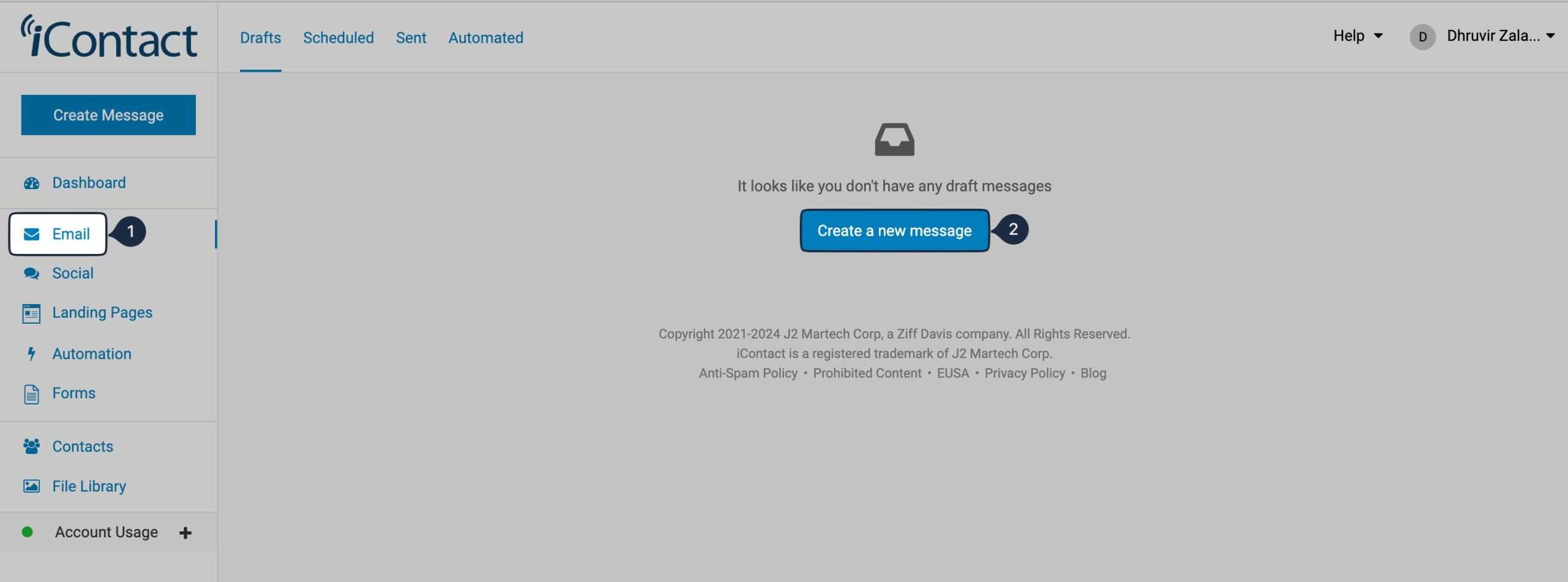 iContact email dashboard