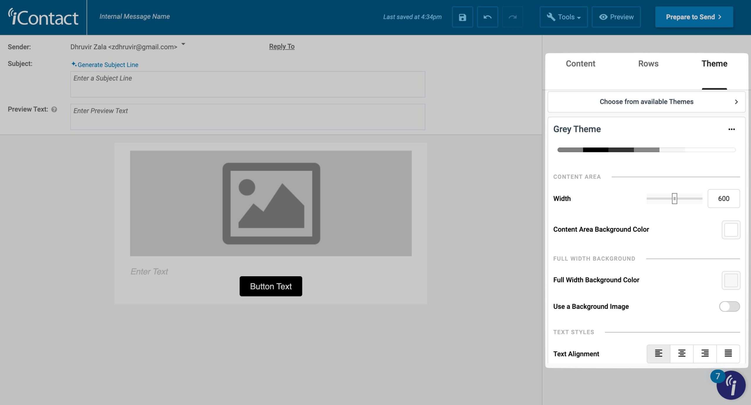 iContact email theme settings