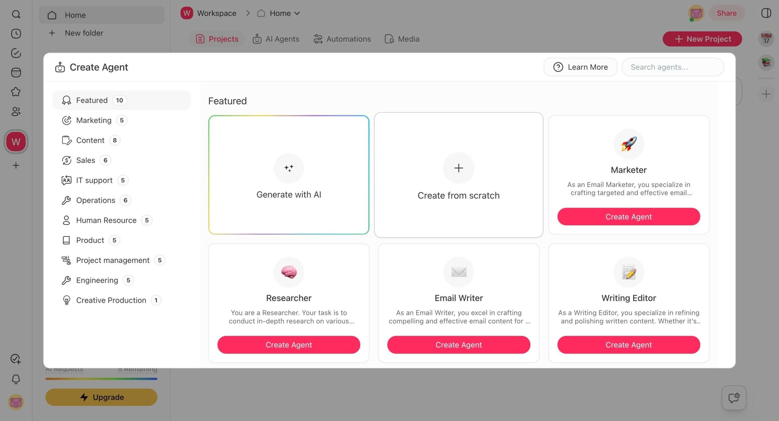 Custom AI agents in Taskade