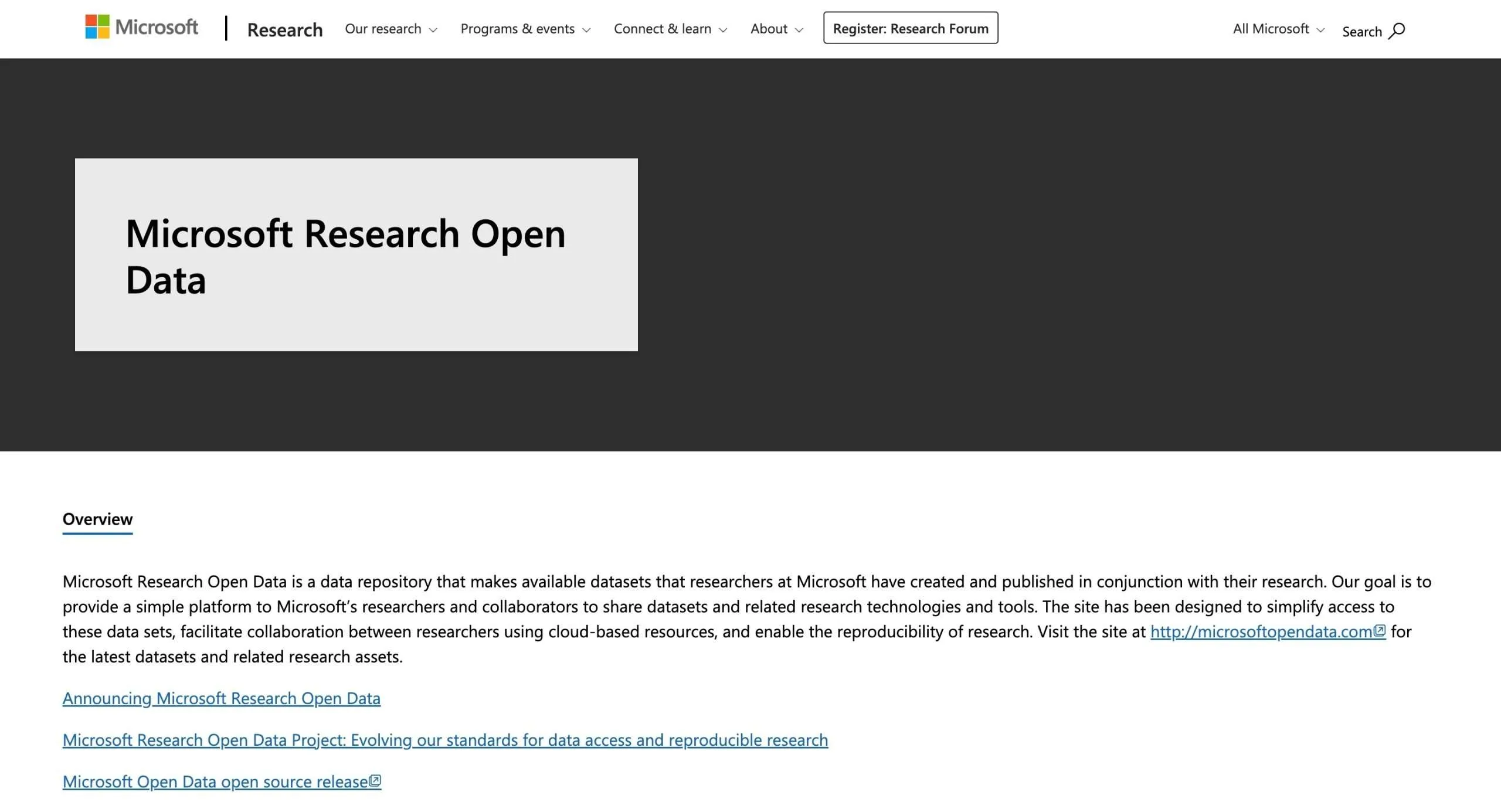 Microsoft Research Open Data