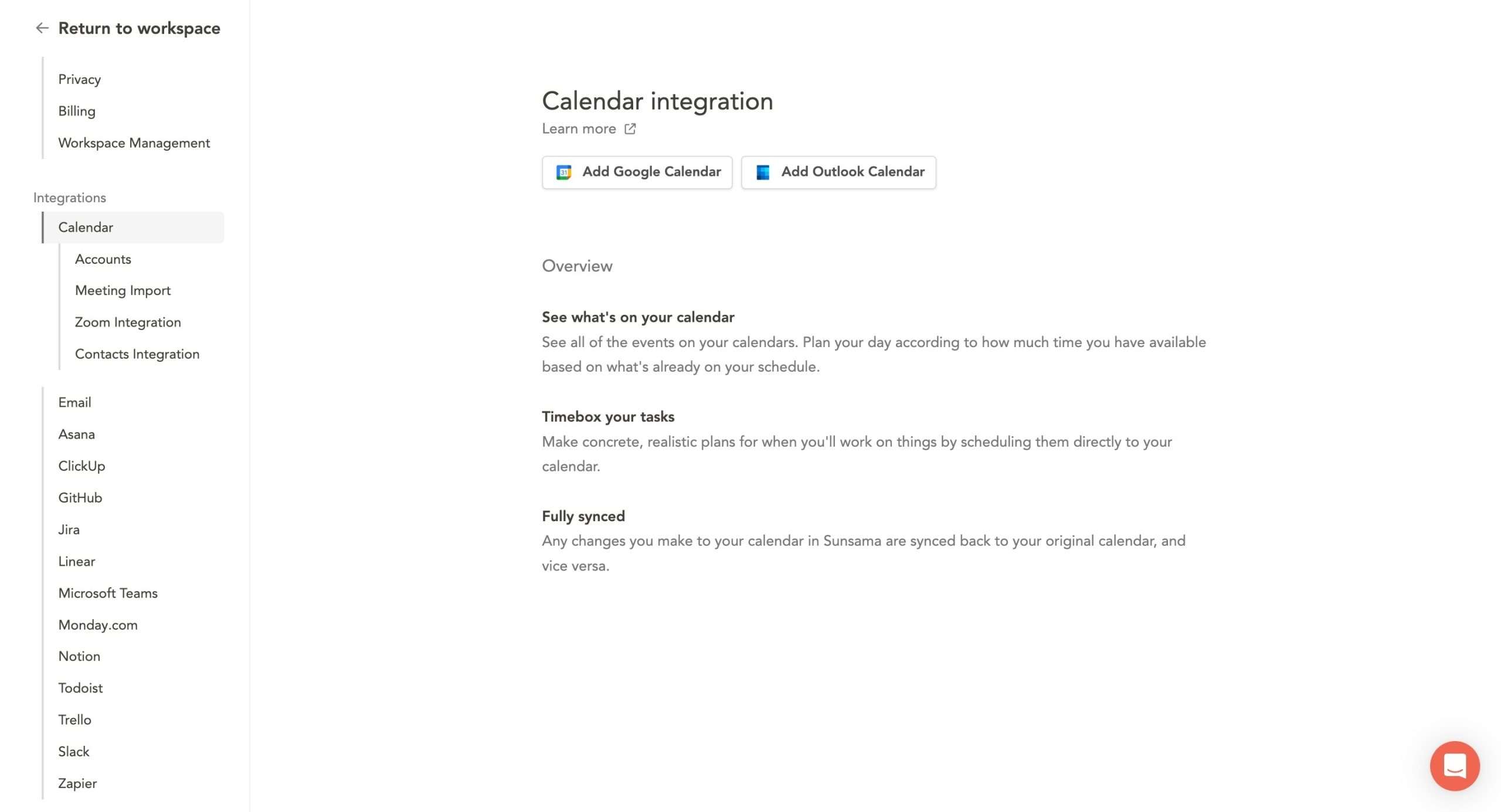 Sunsama integrations