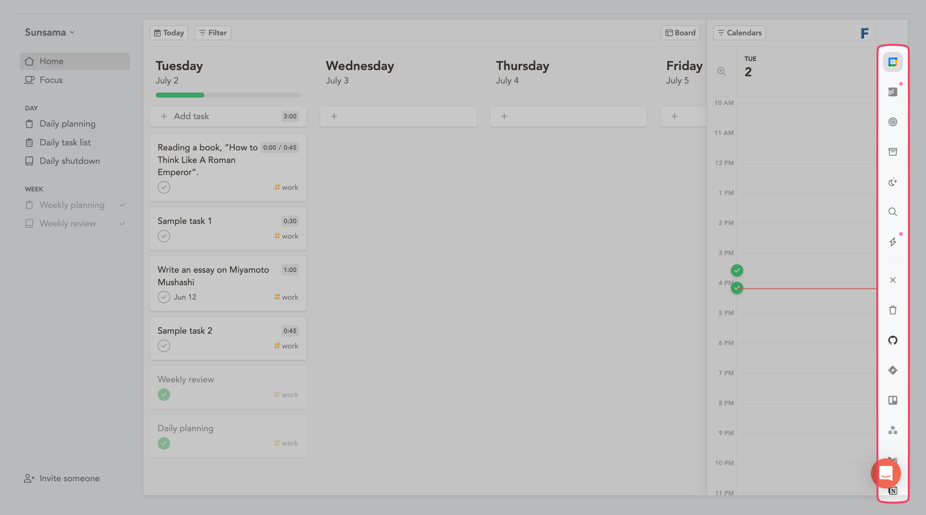 Sunsama integrations