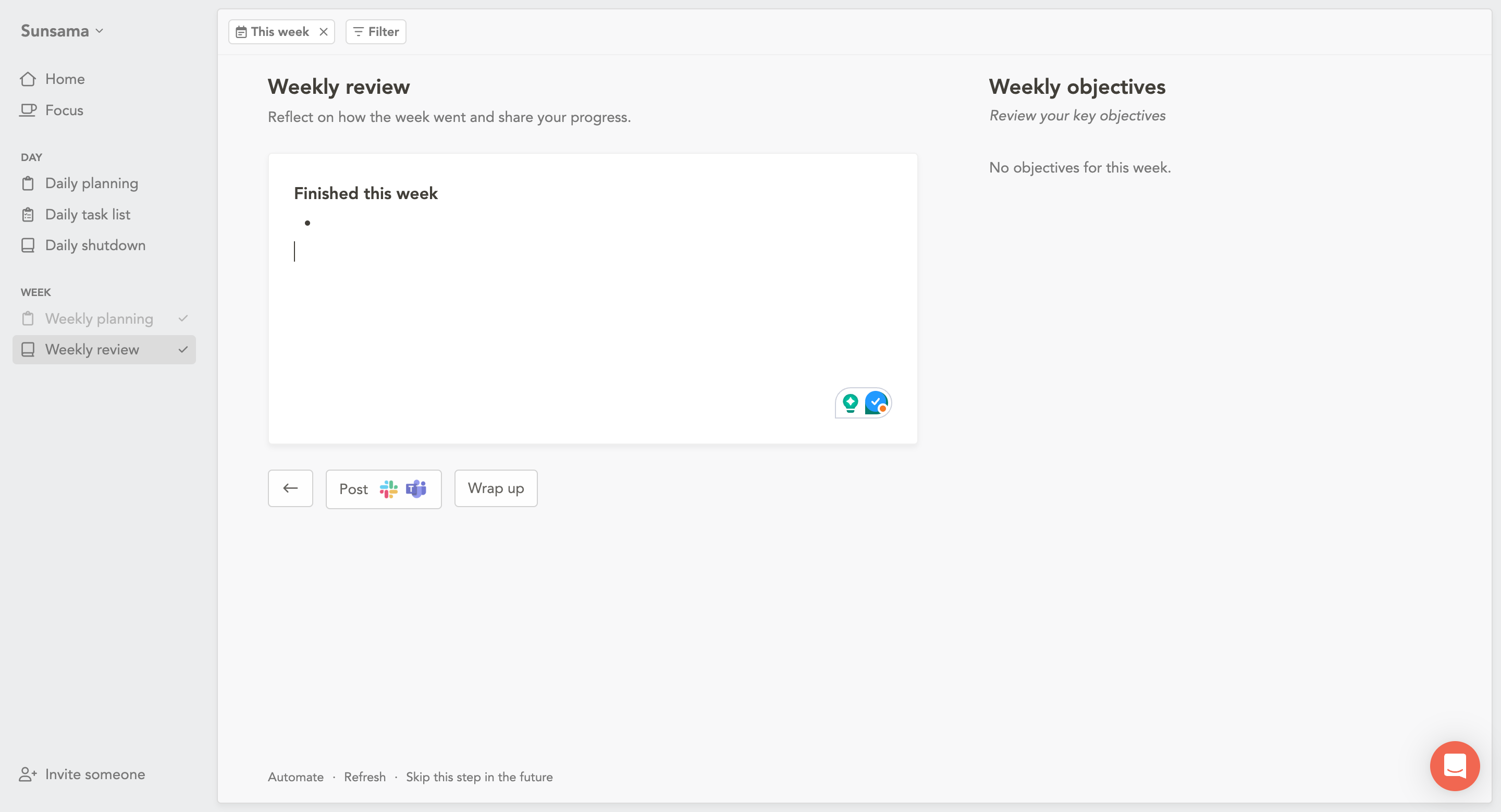 Weekly review reflection