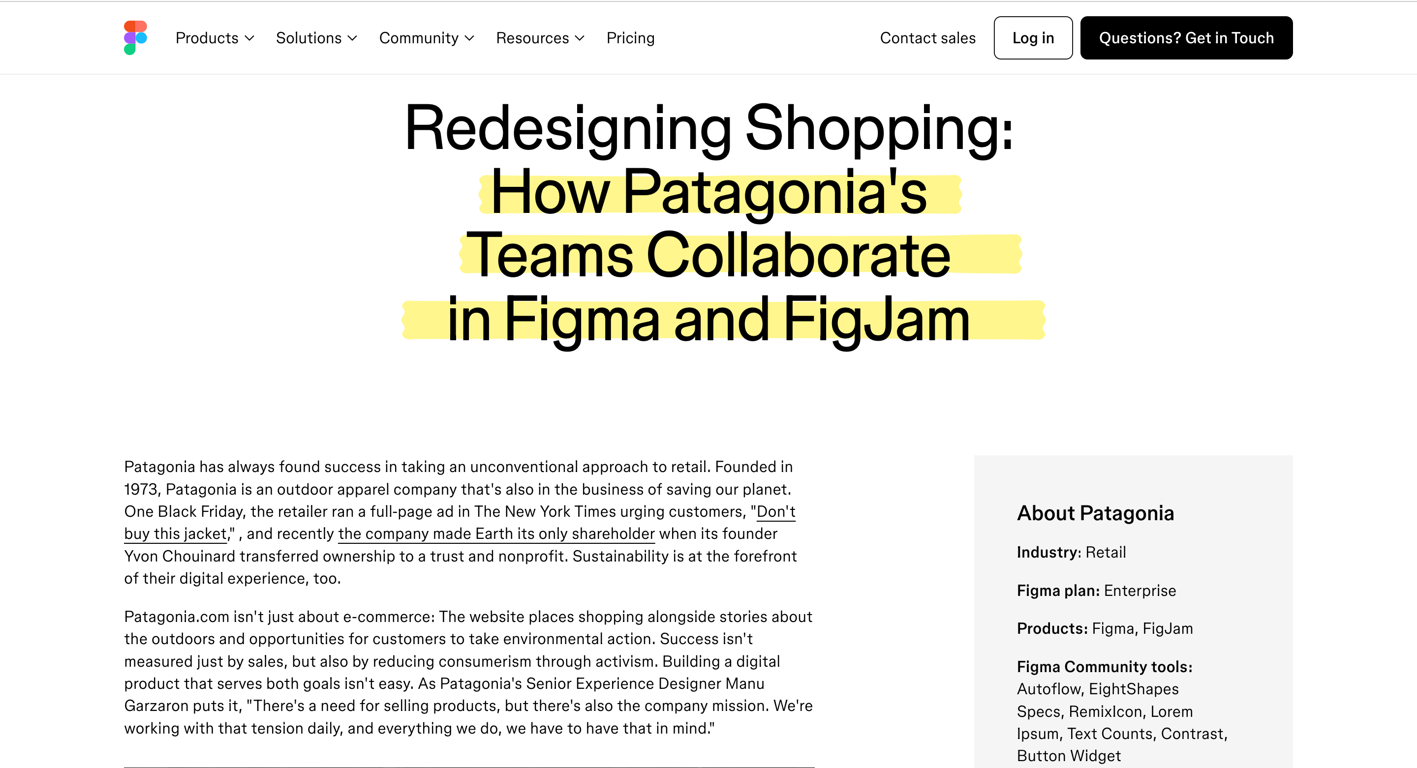 Patagonia using Figma