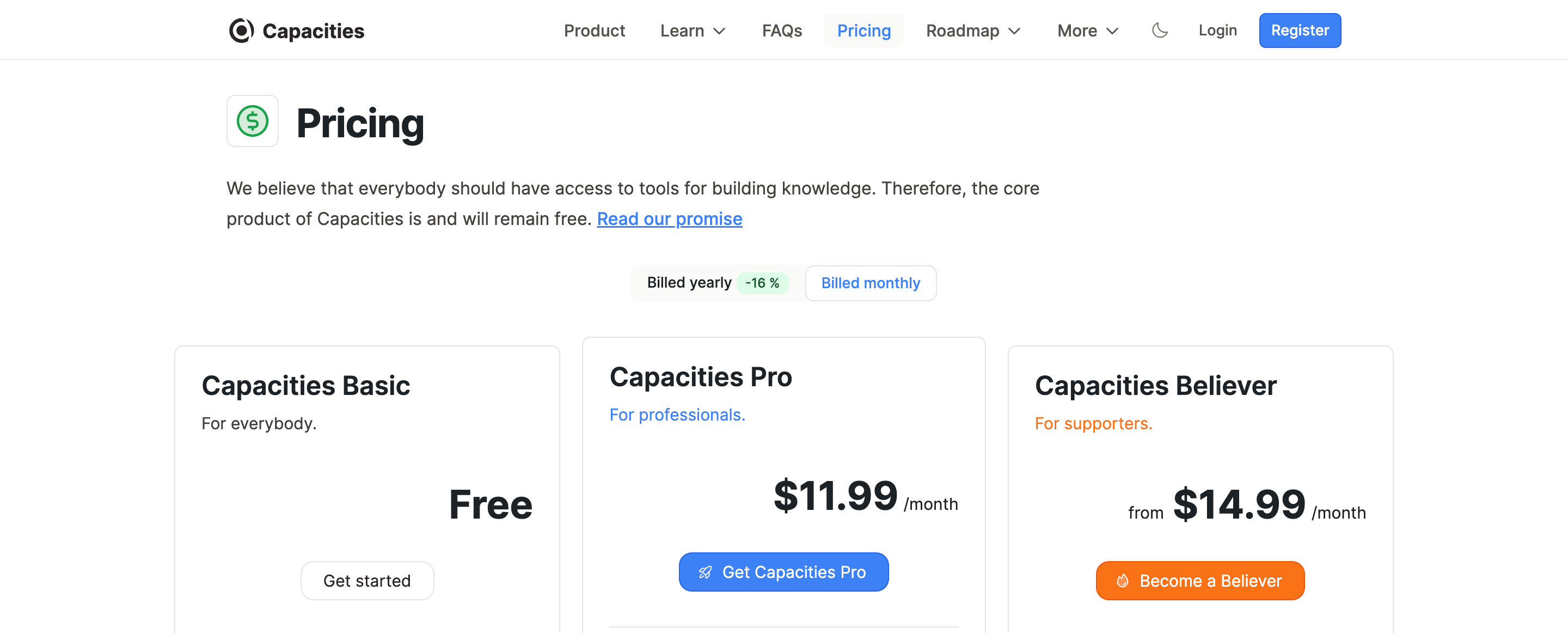 Capacities pricing