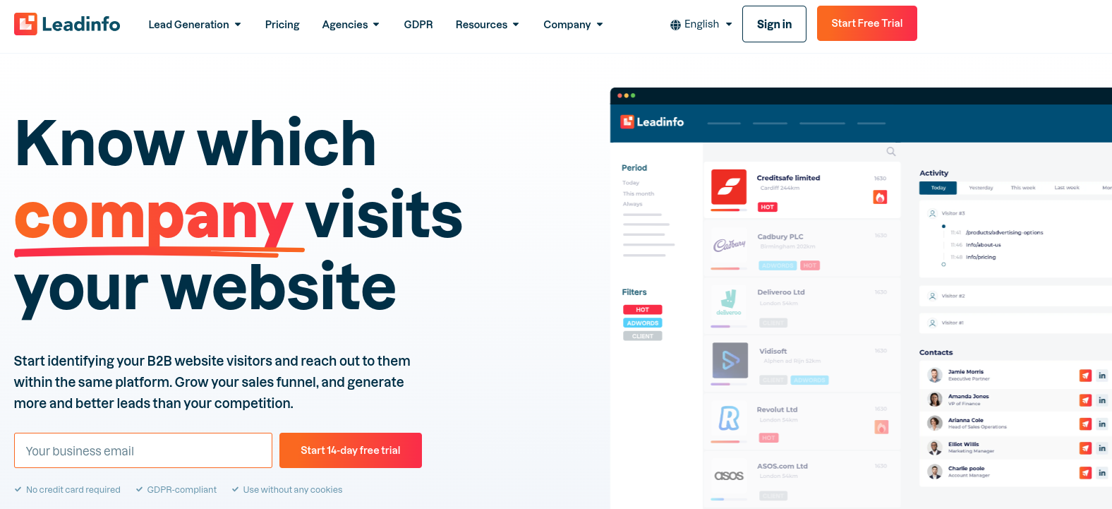Software de rastreamento de visitantes Leadinfo