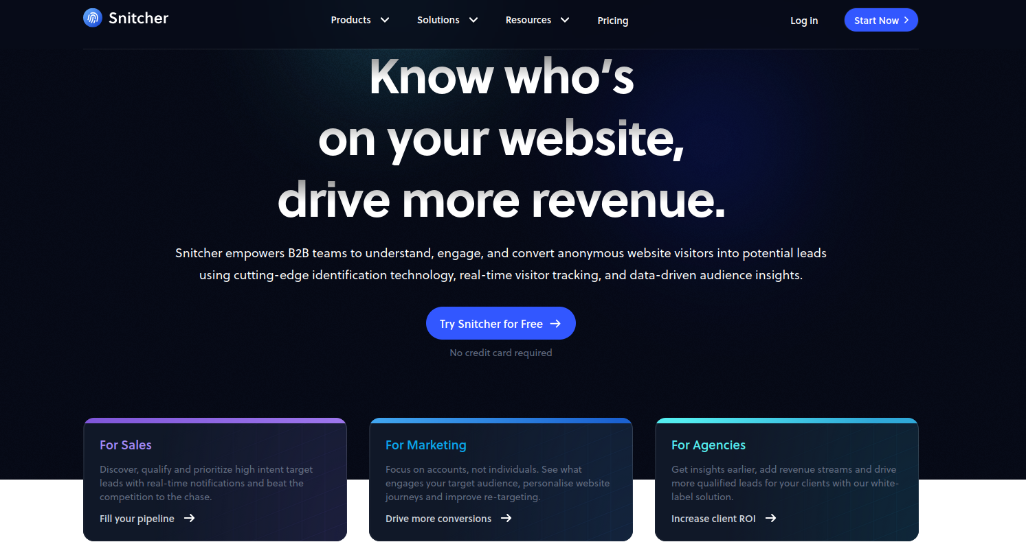 Software de identificação de visitantes Snitcher