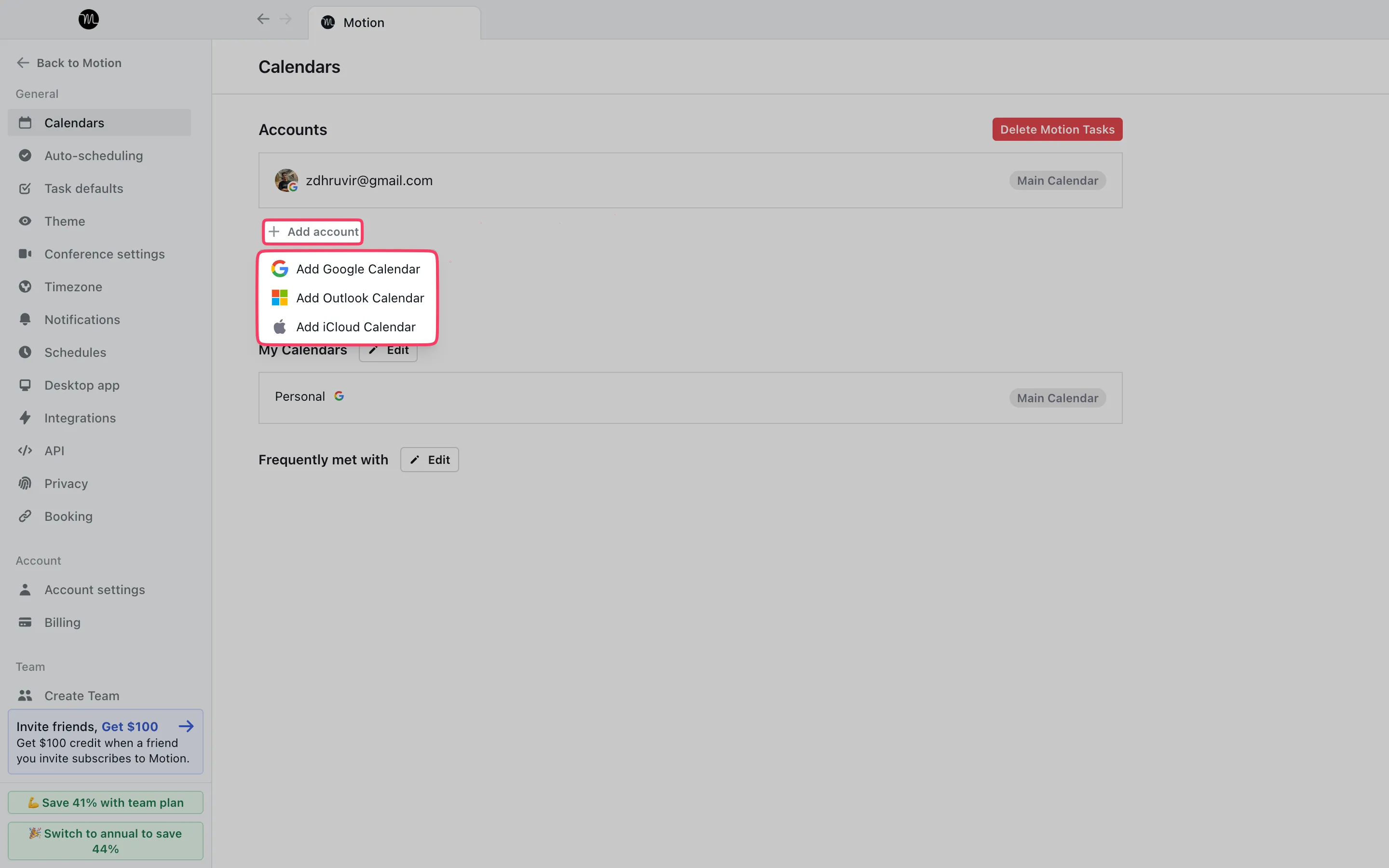 Integraciones de calendario en Motion