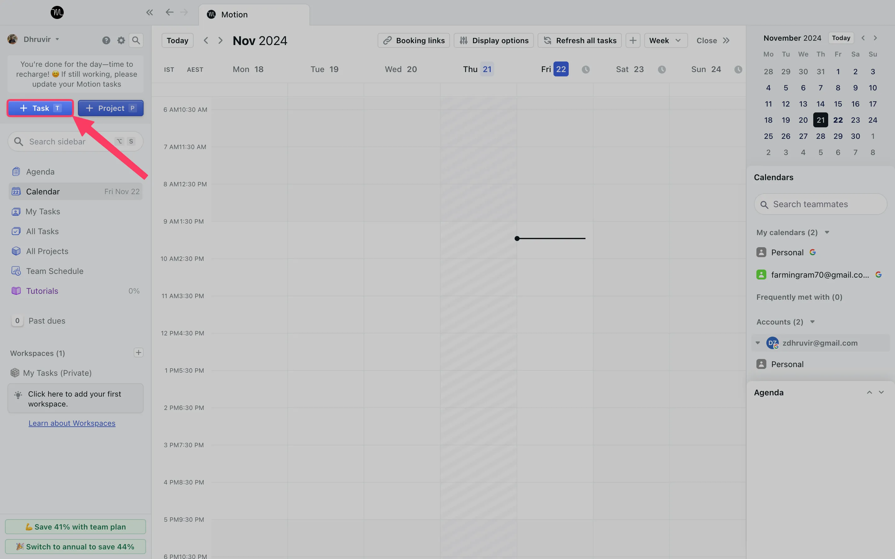 Crear una tarea en Motion con un atajo de teclado