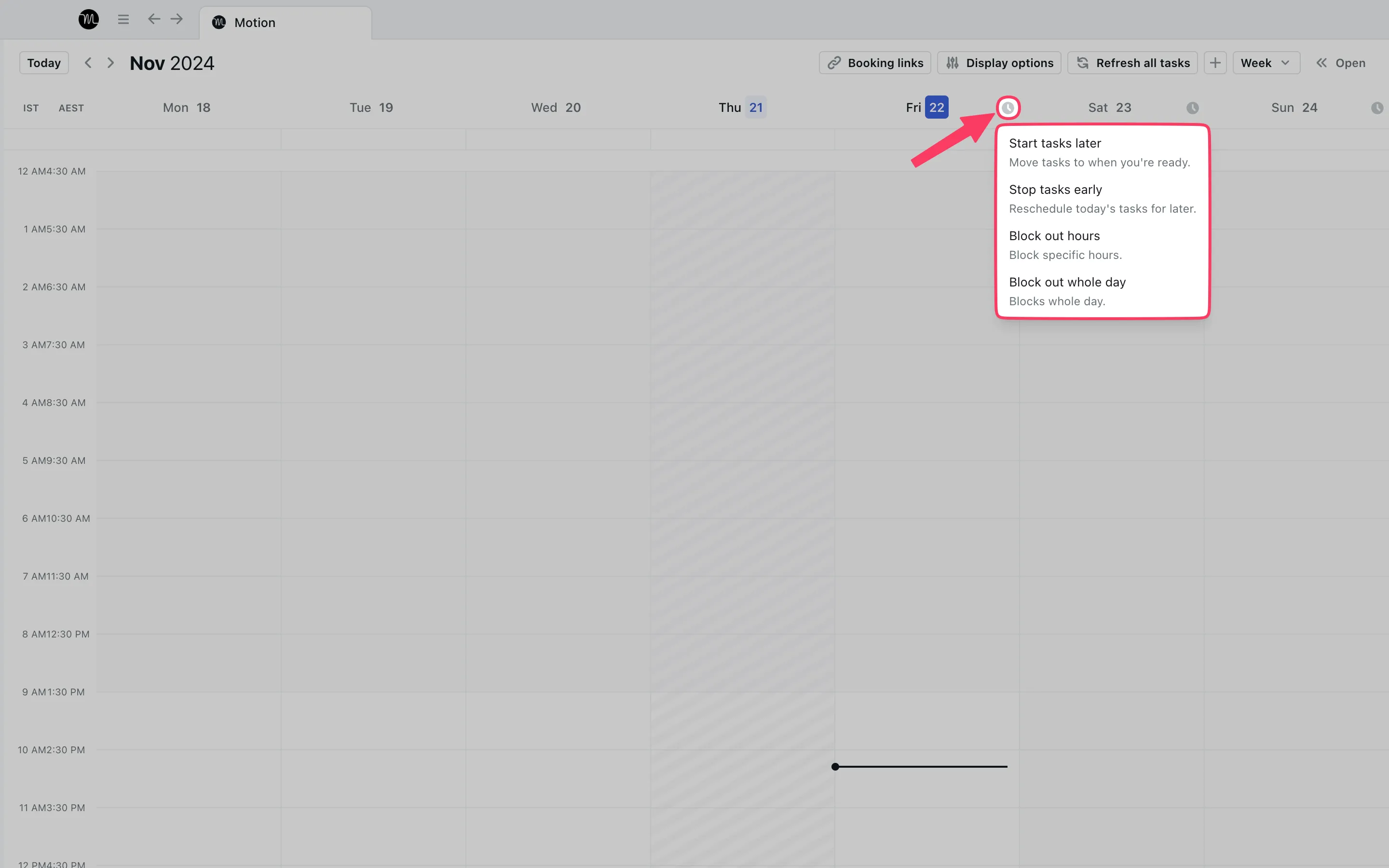 Funciones del calendario inteligente de Motion