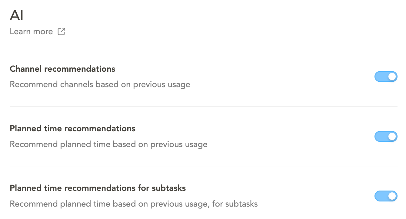 Sunsama's AI settings
