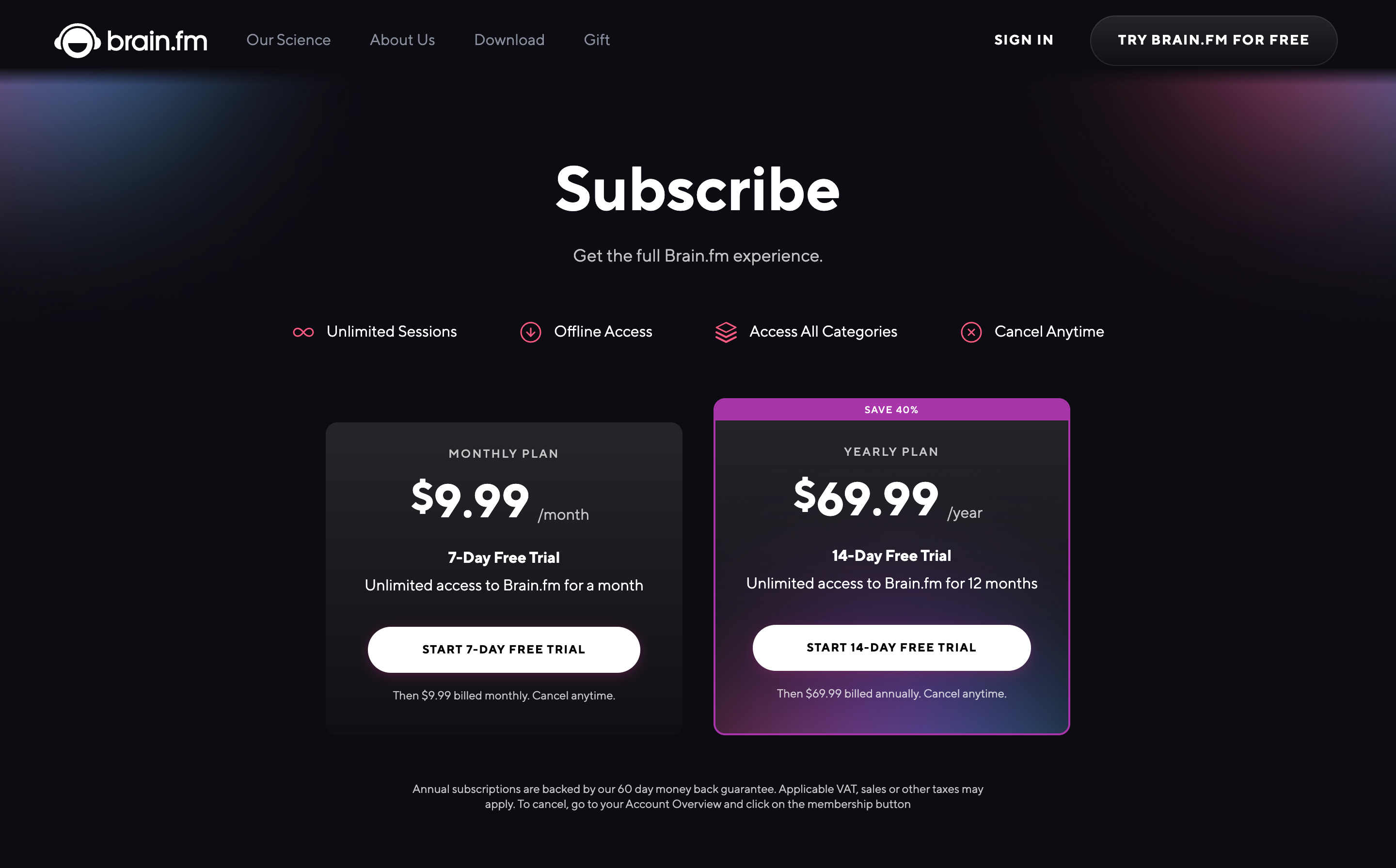 Brain.fm pricing