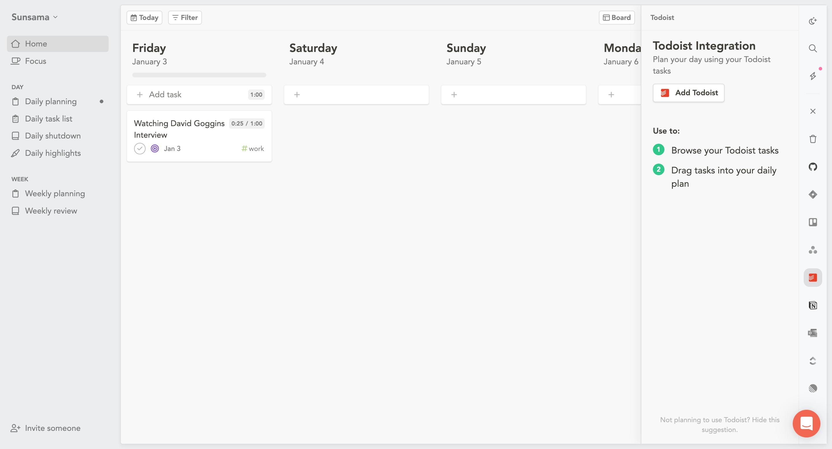 Collegare Todoist a Sunsama