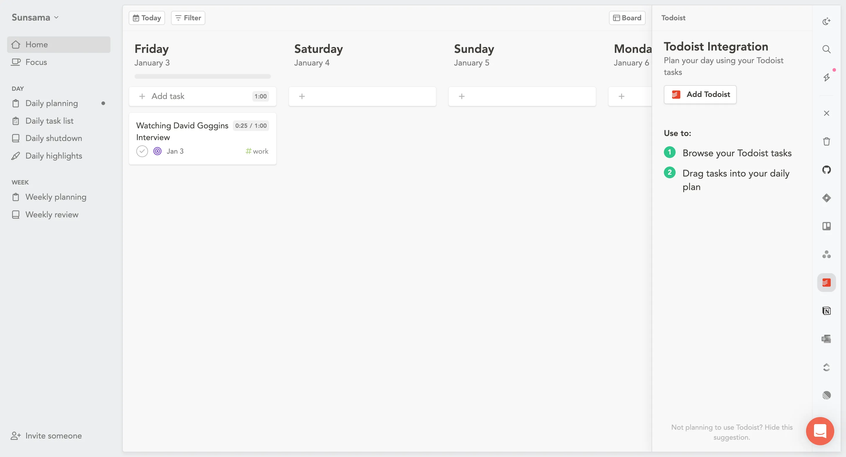 Todoist mit Sunsama verbinden