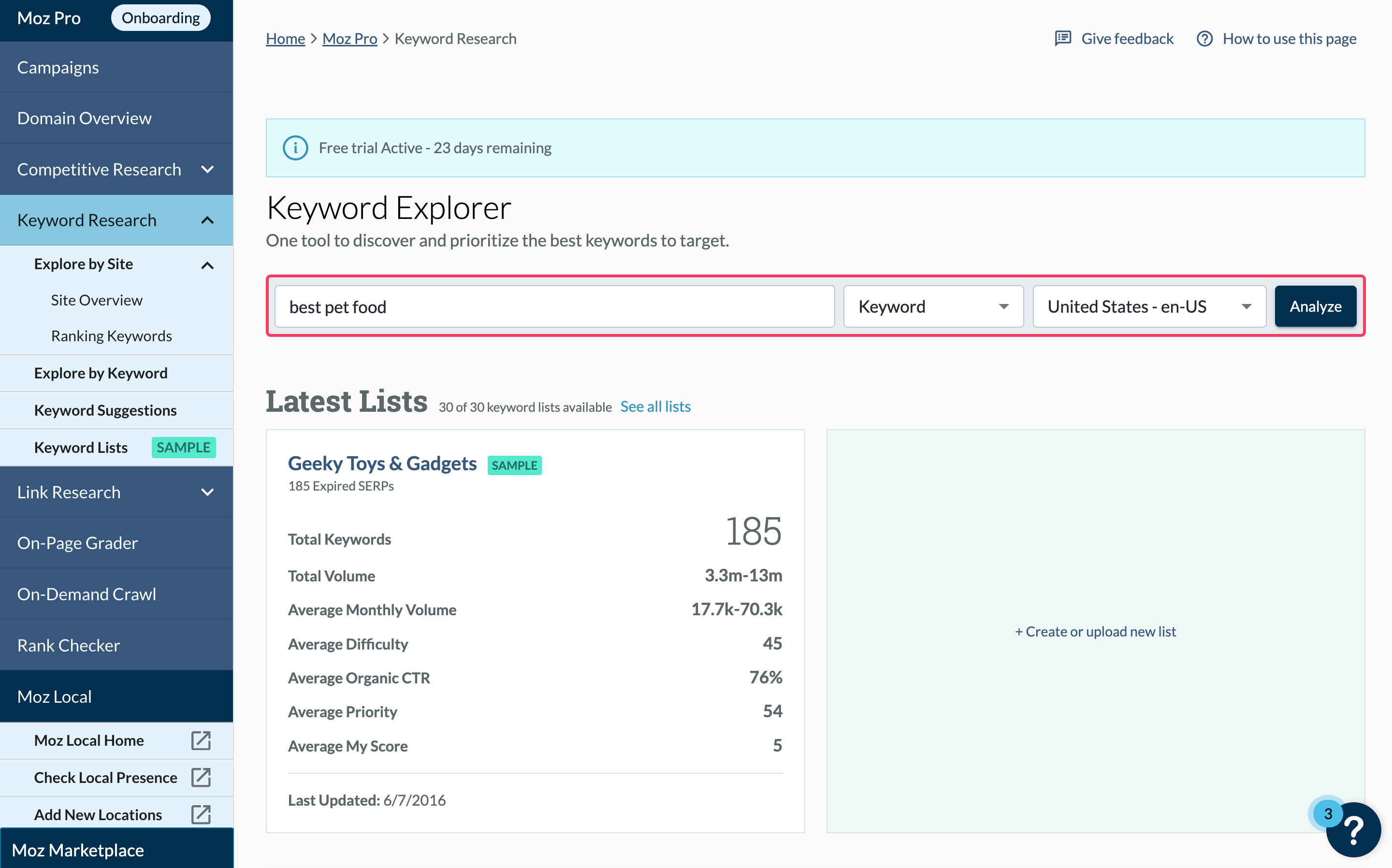 Keyword explorer