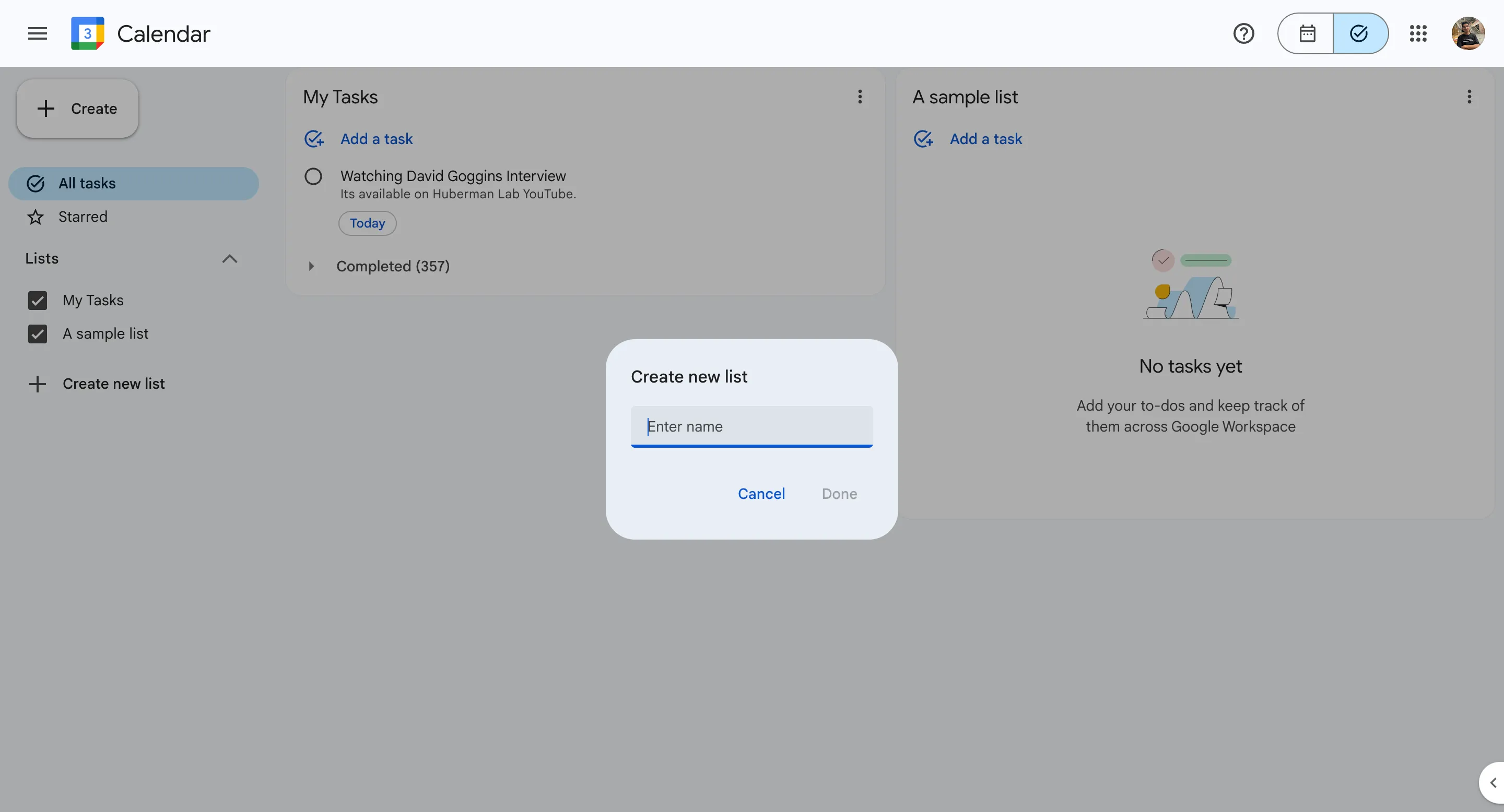 Listen in Google Tasks