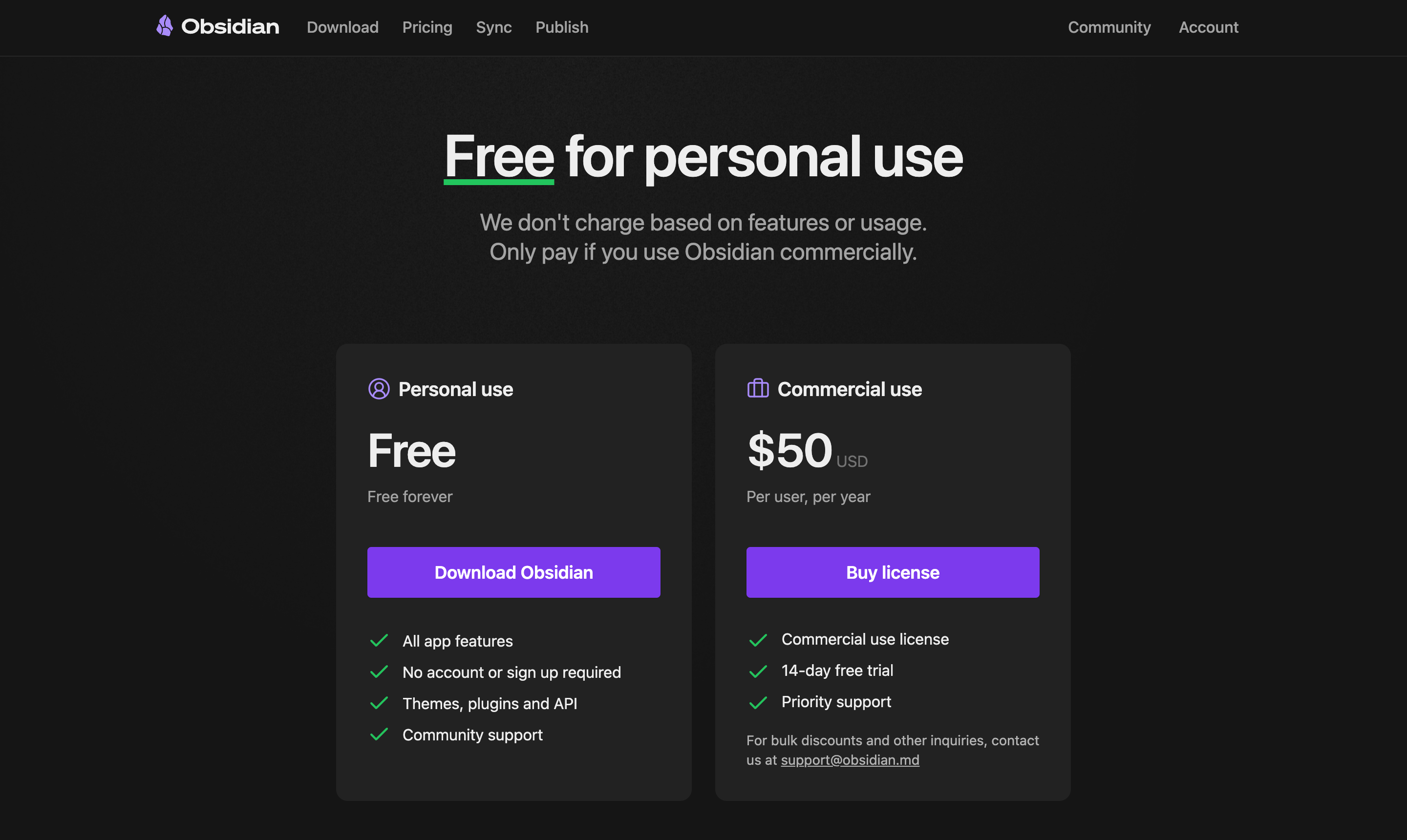 Obsidian pricing