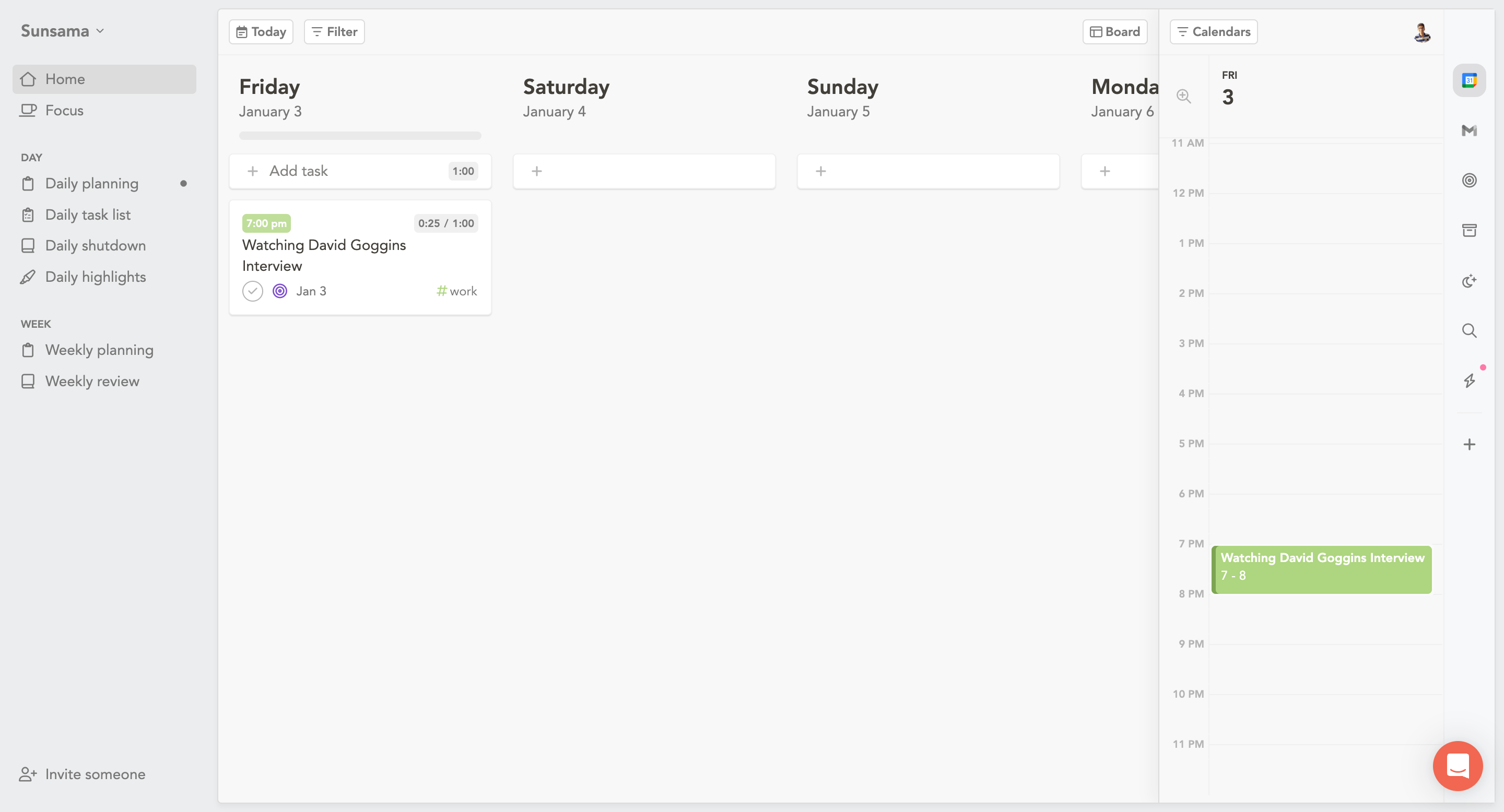 Timeblocking all'interno di Sunsama con Google Calendar