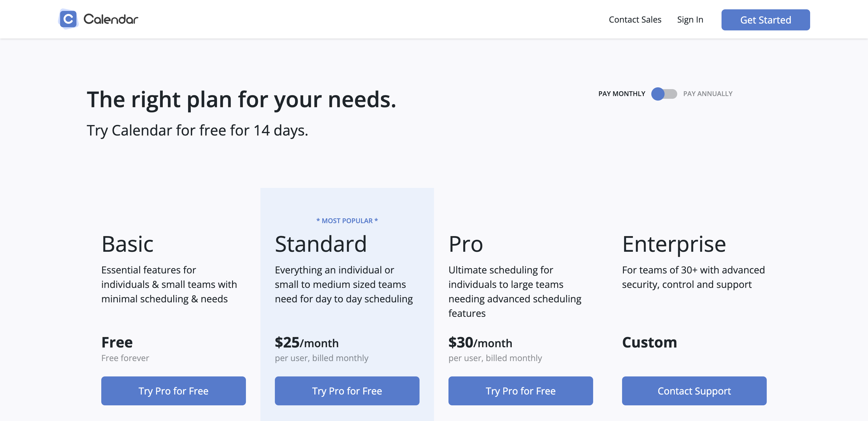 Calendar pricing
