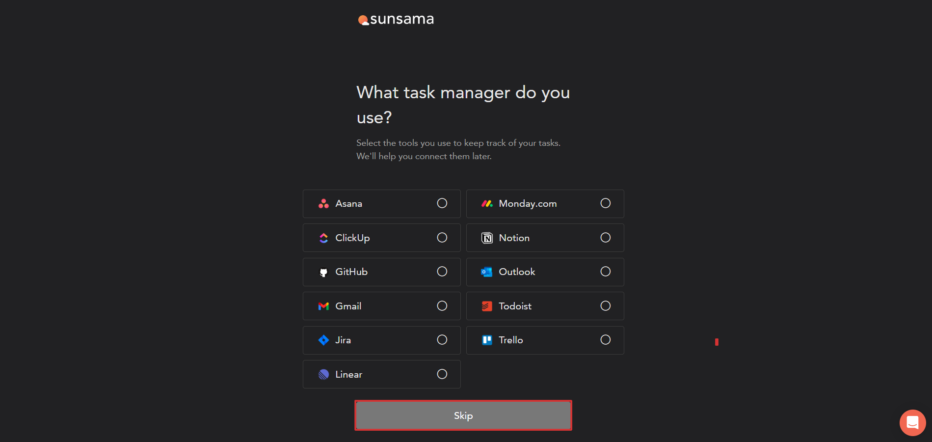 Connect tools Sunsama