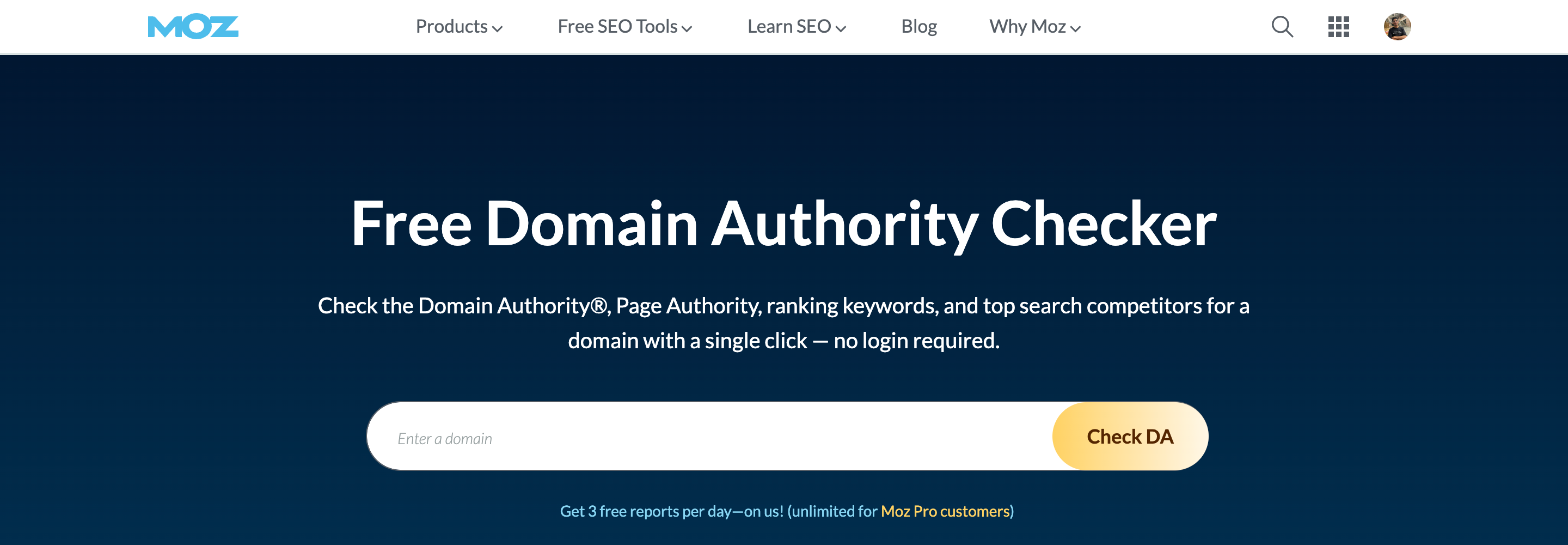 Analisi gratuita del dominio da parte di Moz