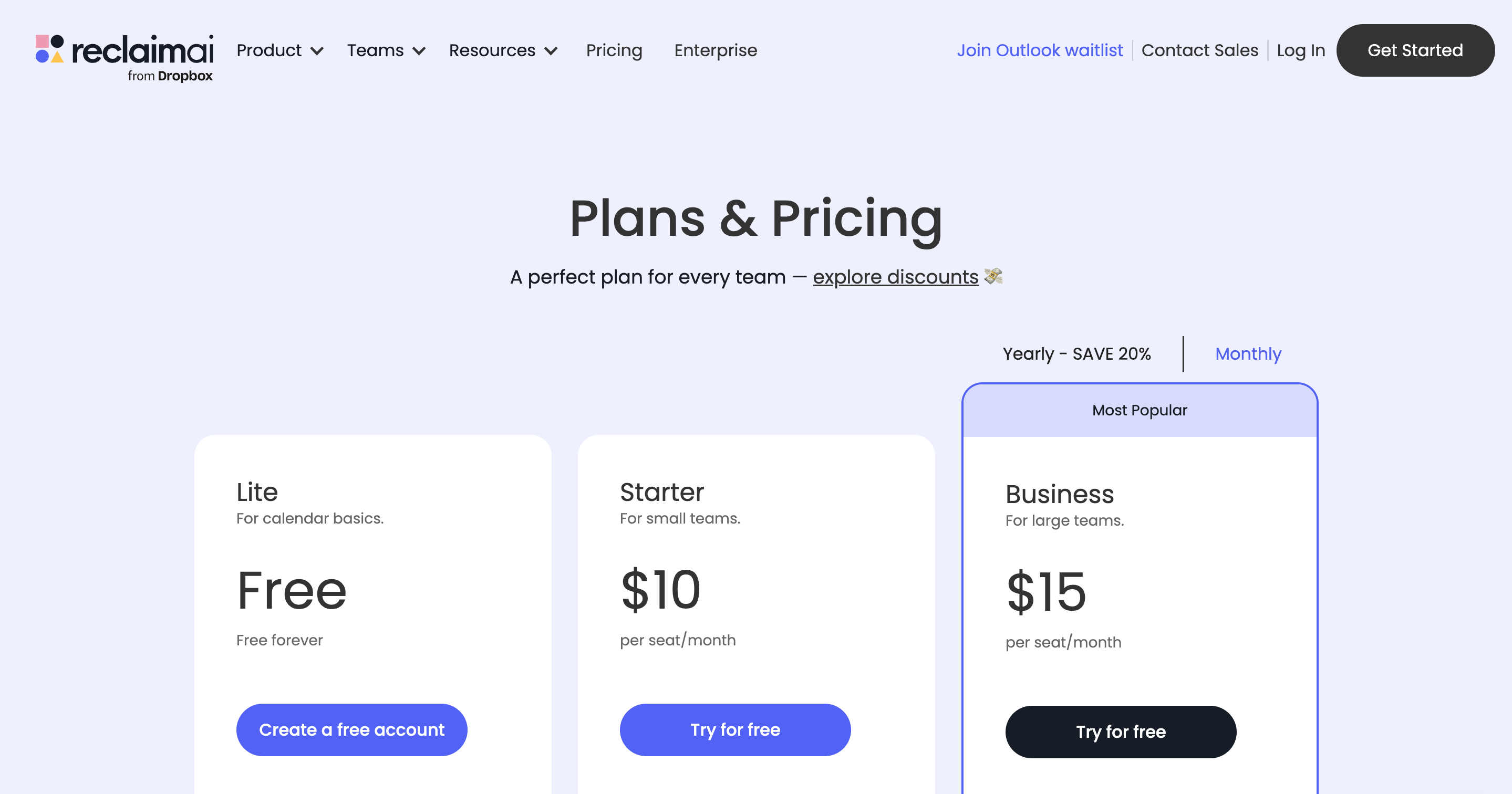 Reclaim AI pricing