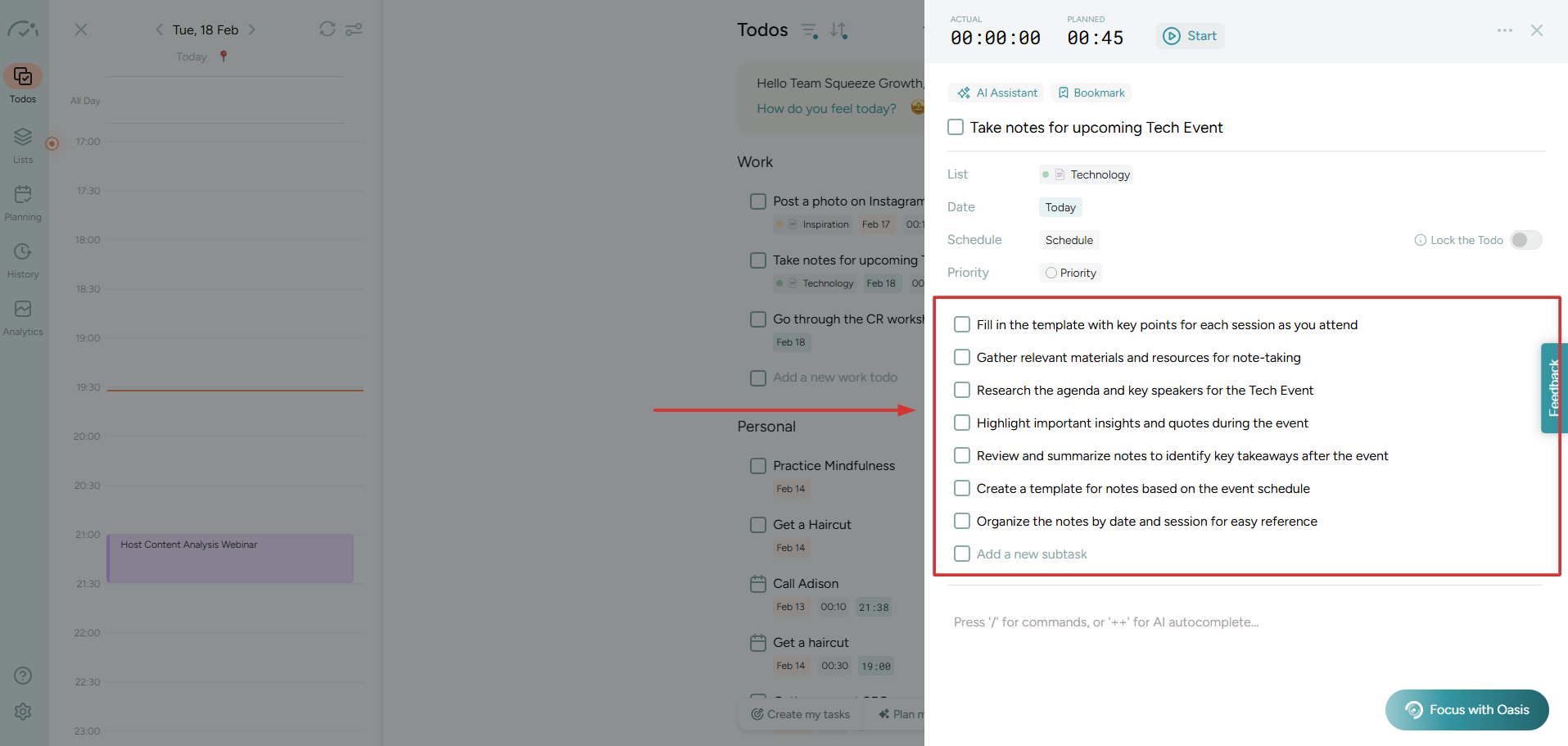 Subtasks BeforeSunset
