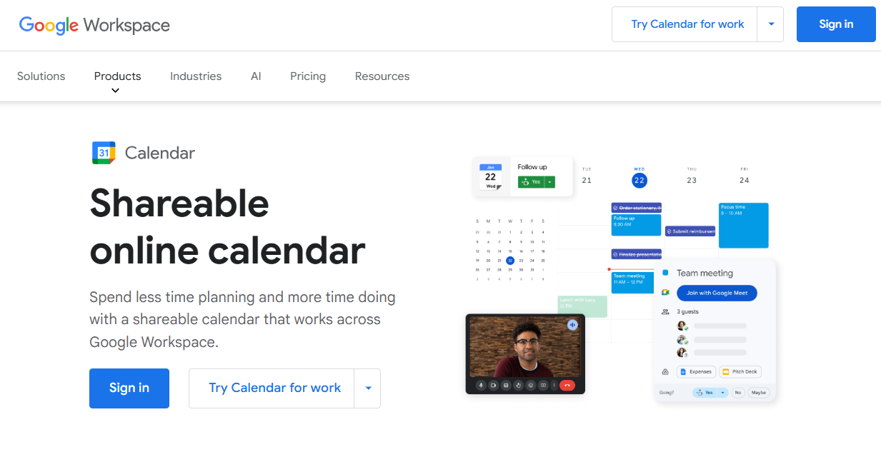 Google Kalender-Startseite