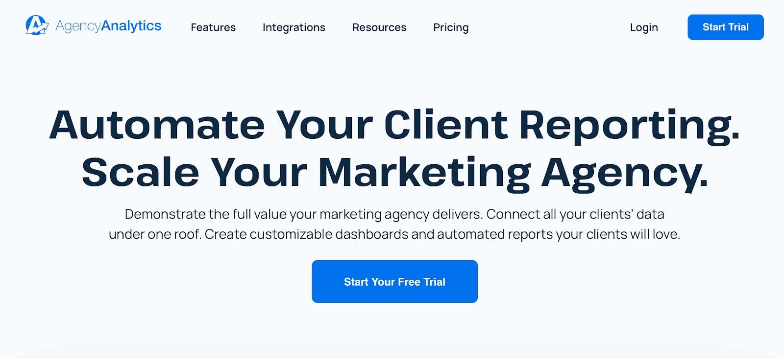 Snapshot of AgencyAnalytics Homepage