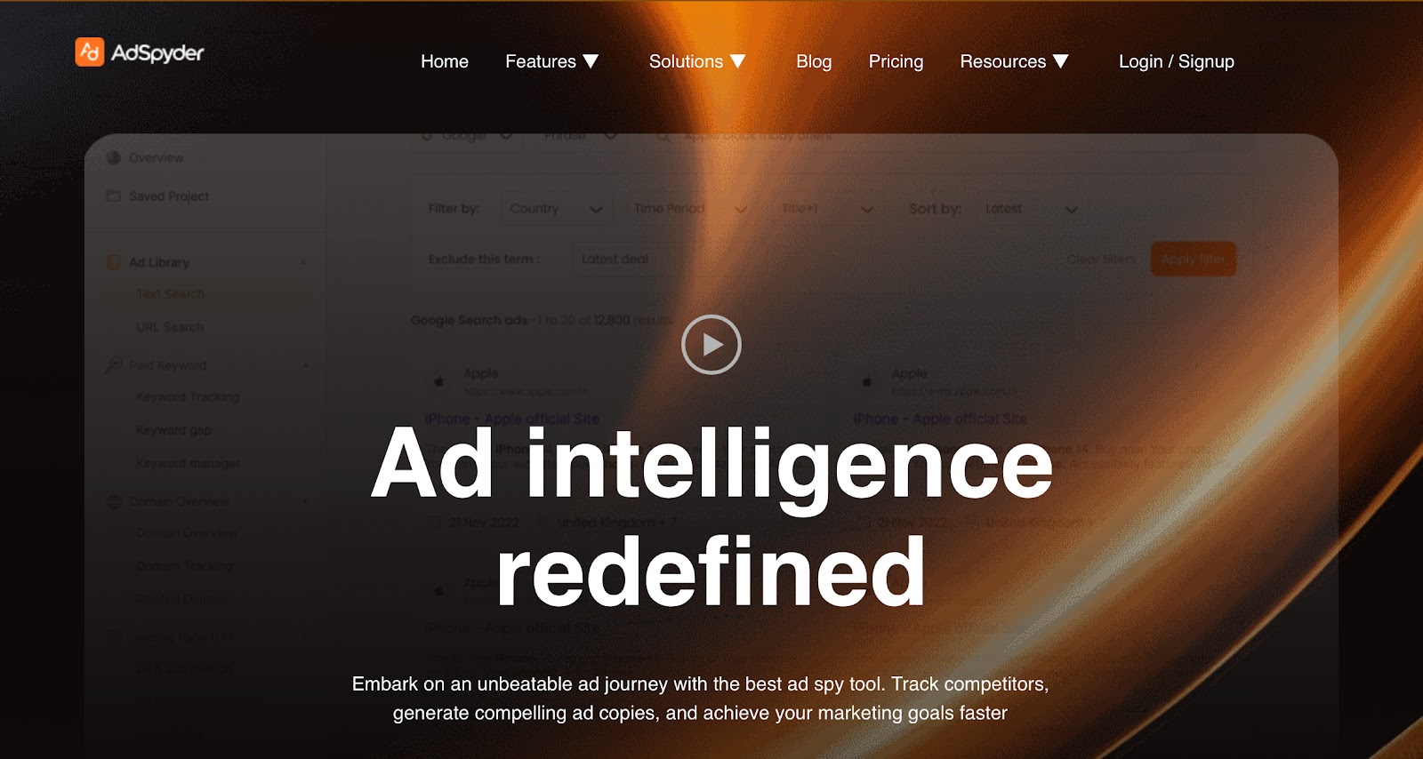 Snapshot of AdSpyder Homepage