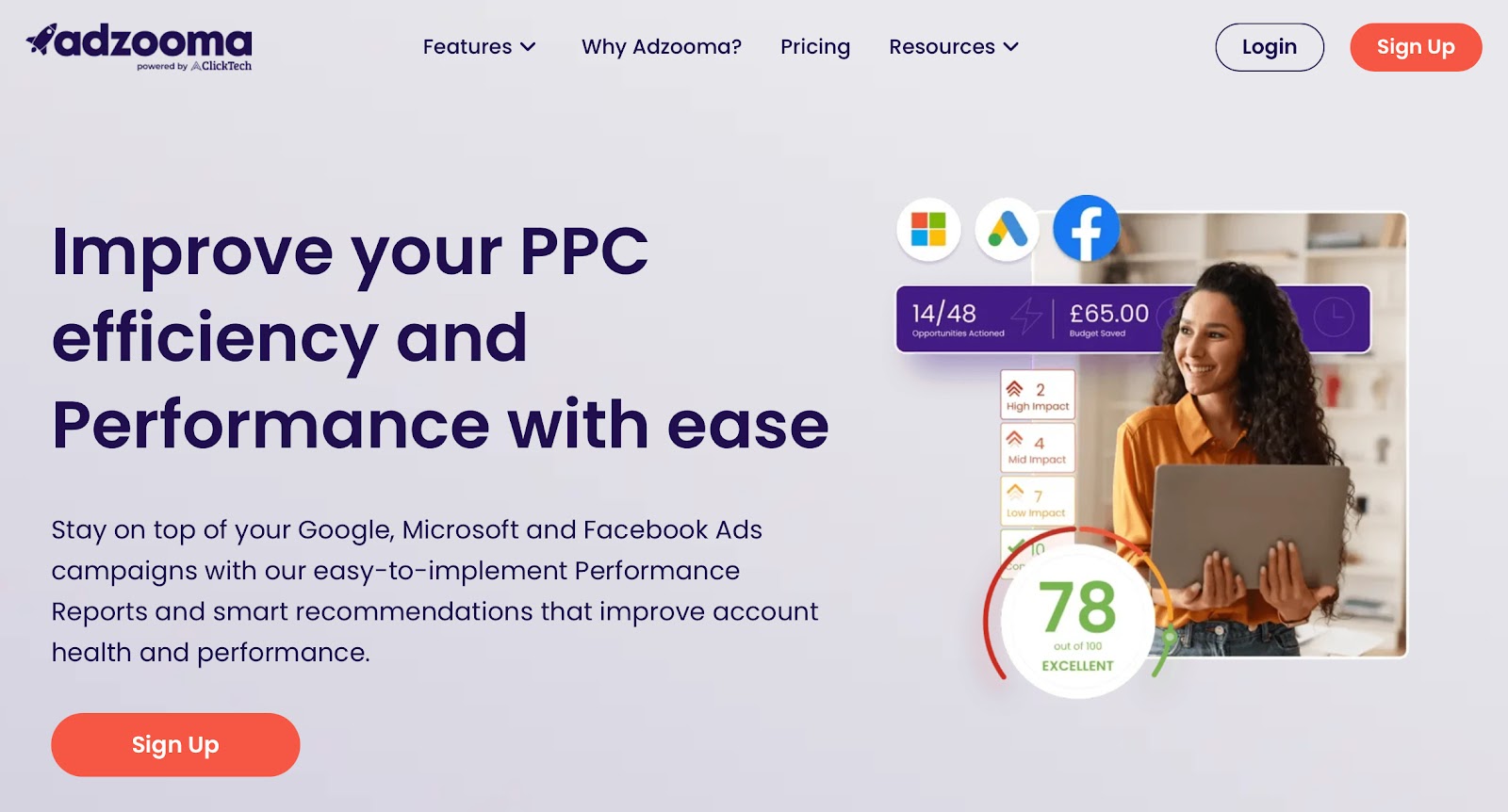 Snapshot of Adzooma Homepage