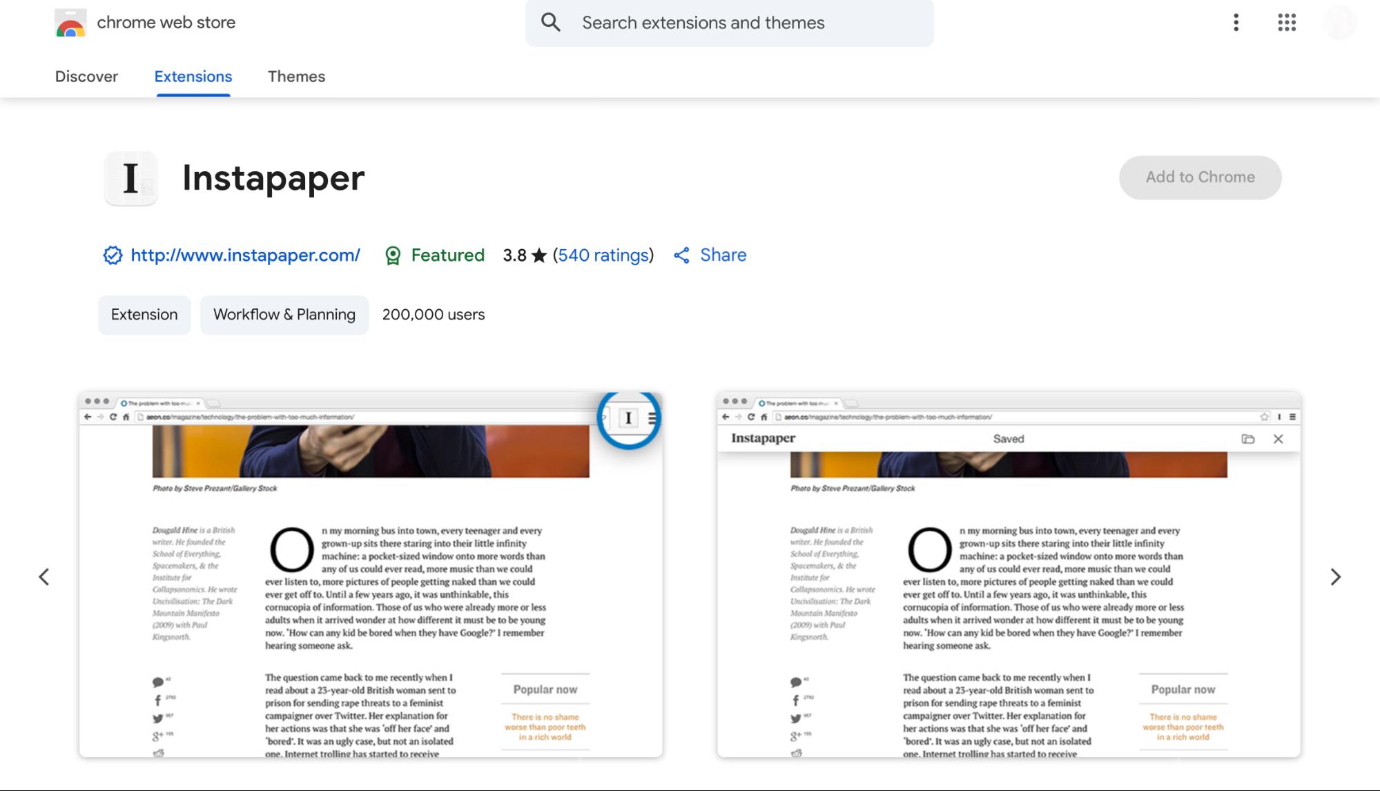 Instapaper Homepage Screenshot