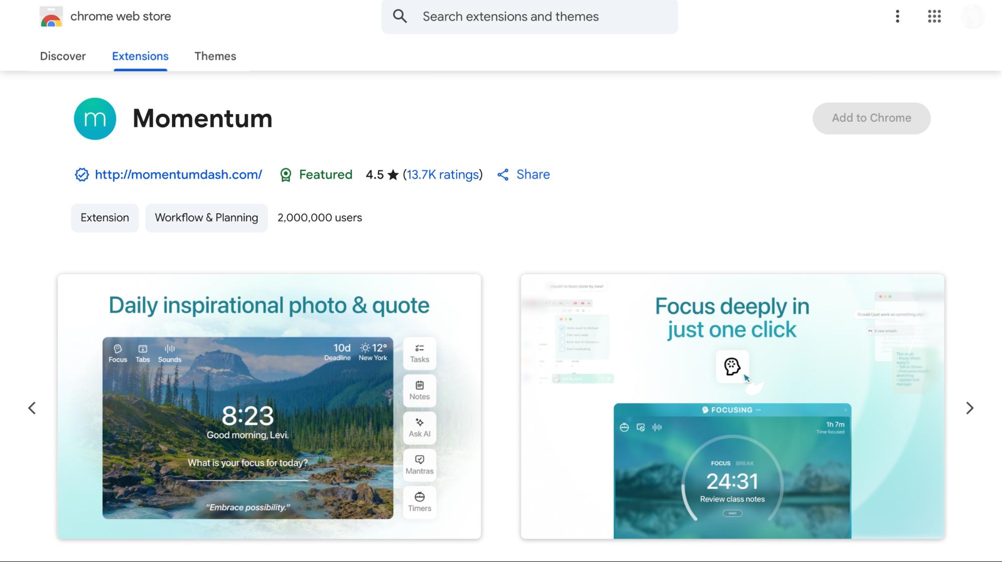 Momentum Homepage Screenshot