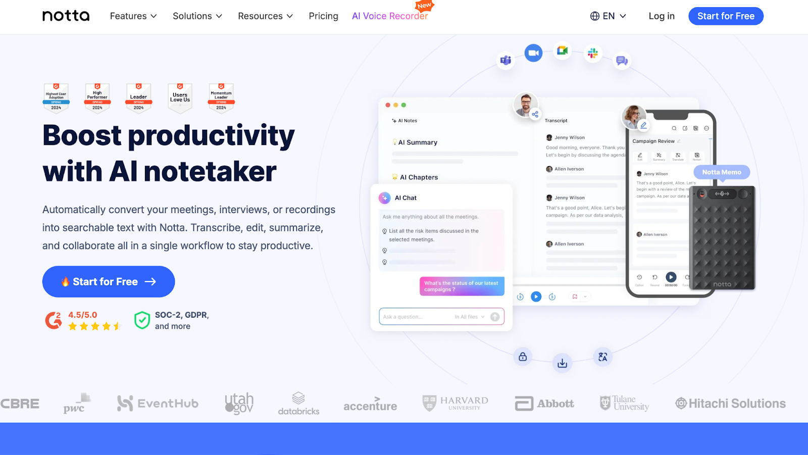 Notta homepage