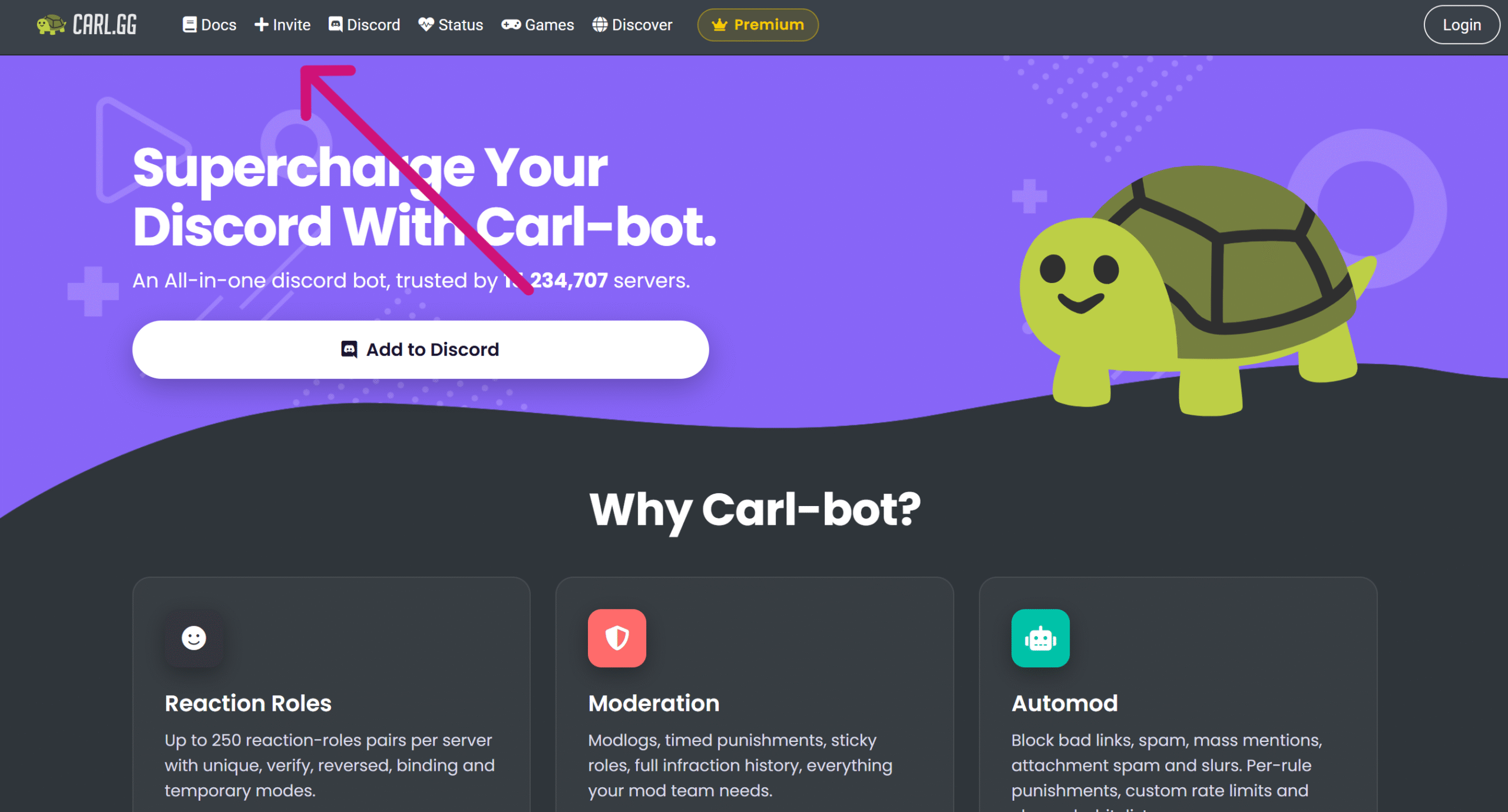 adding carl bot to server carl bot