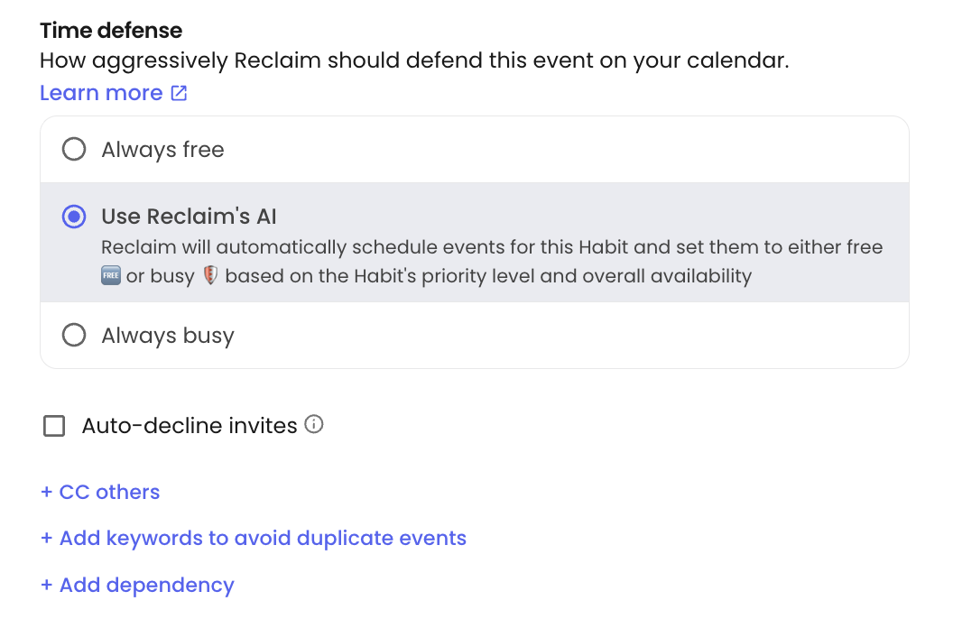 Reclaim Time defense
