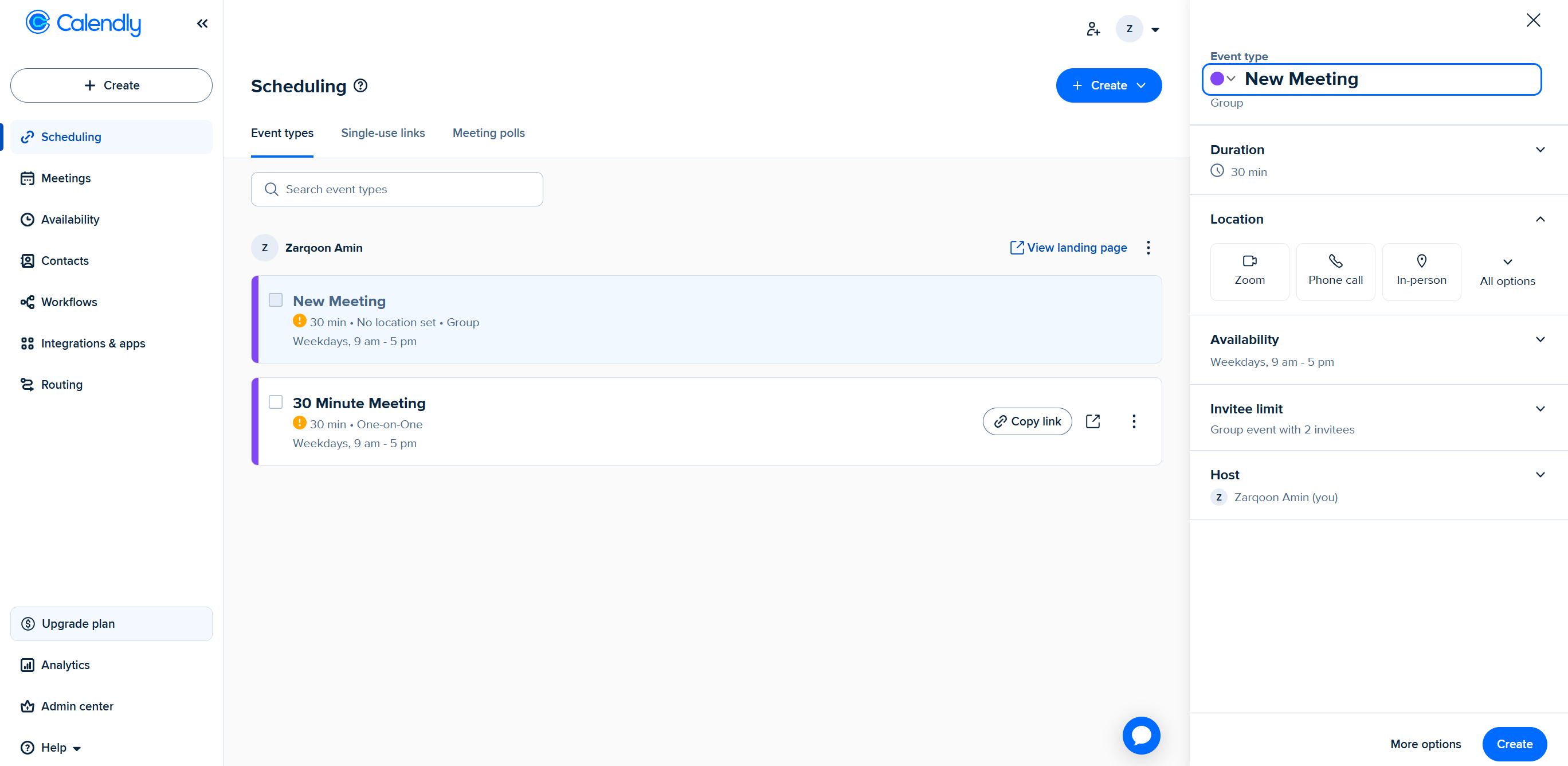 calendly meeting types