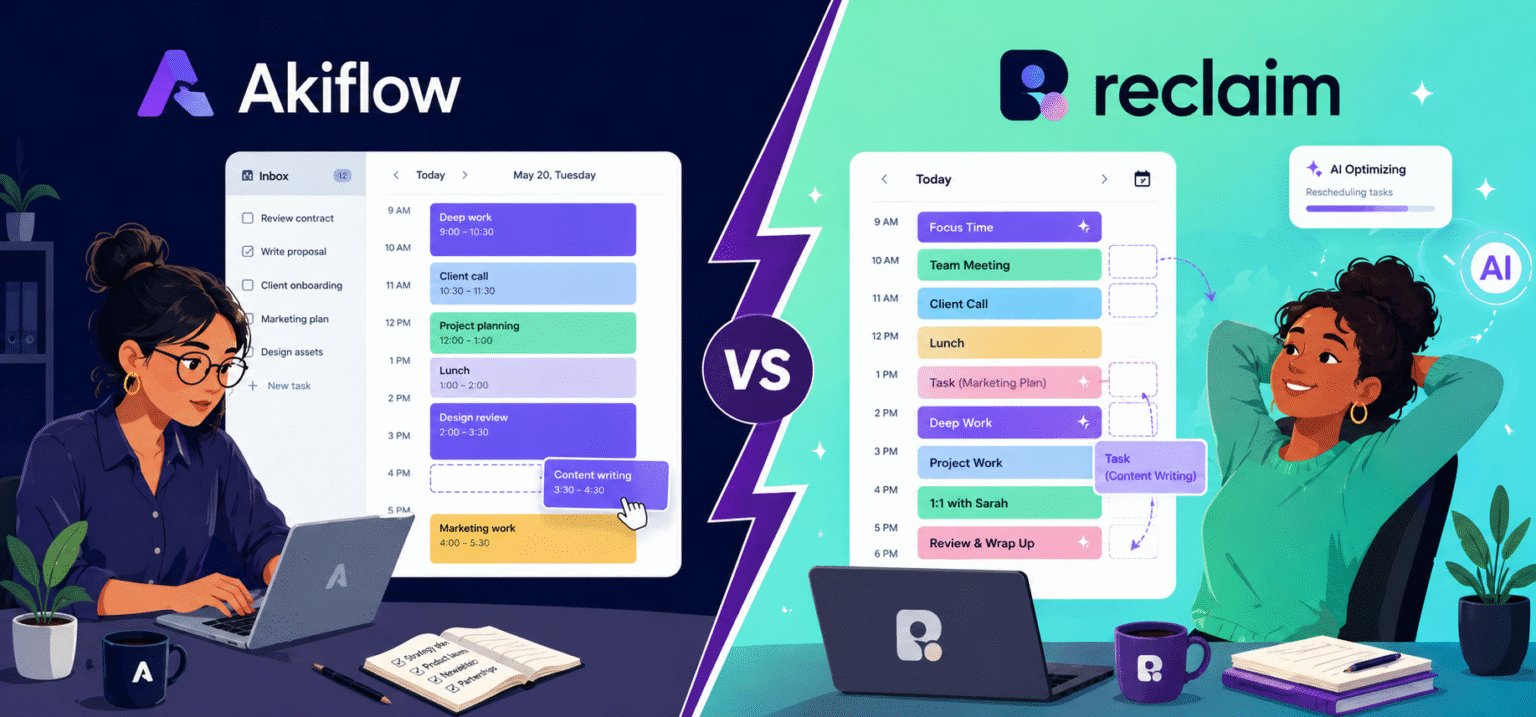 Akiflow vs reclaim productivity showdown