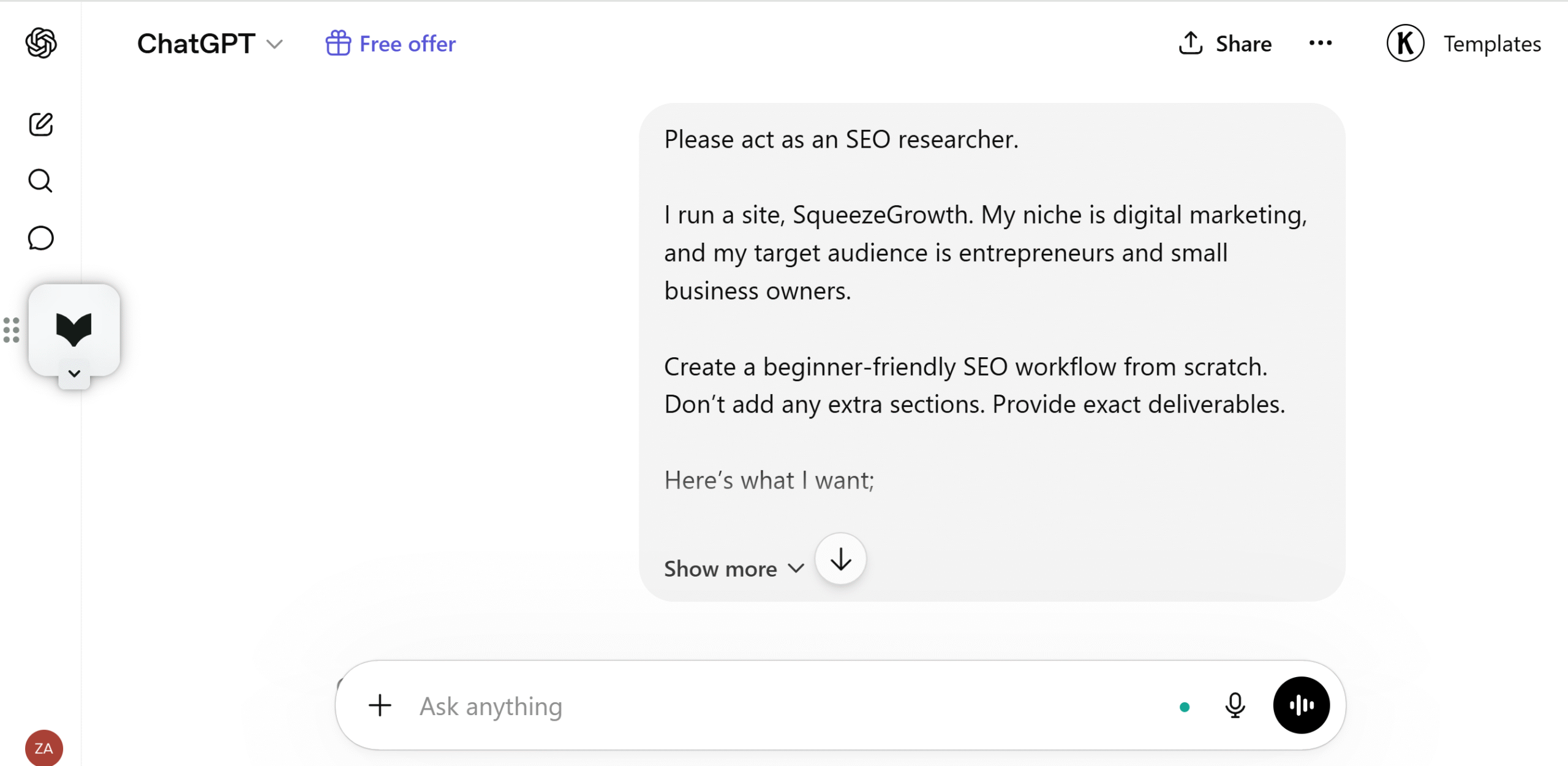 ChatGPT what is AI SEO research prompt