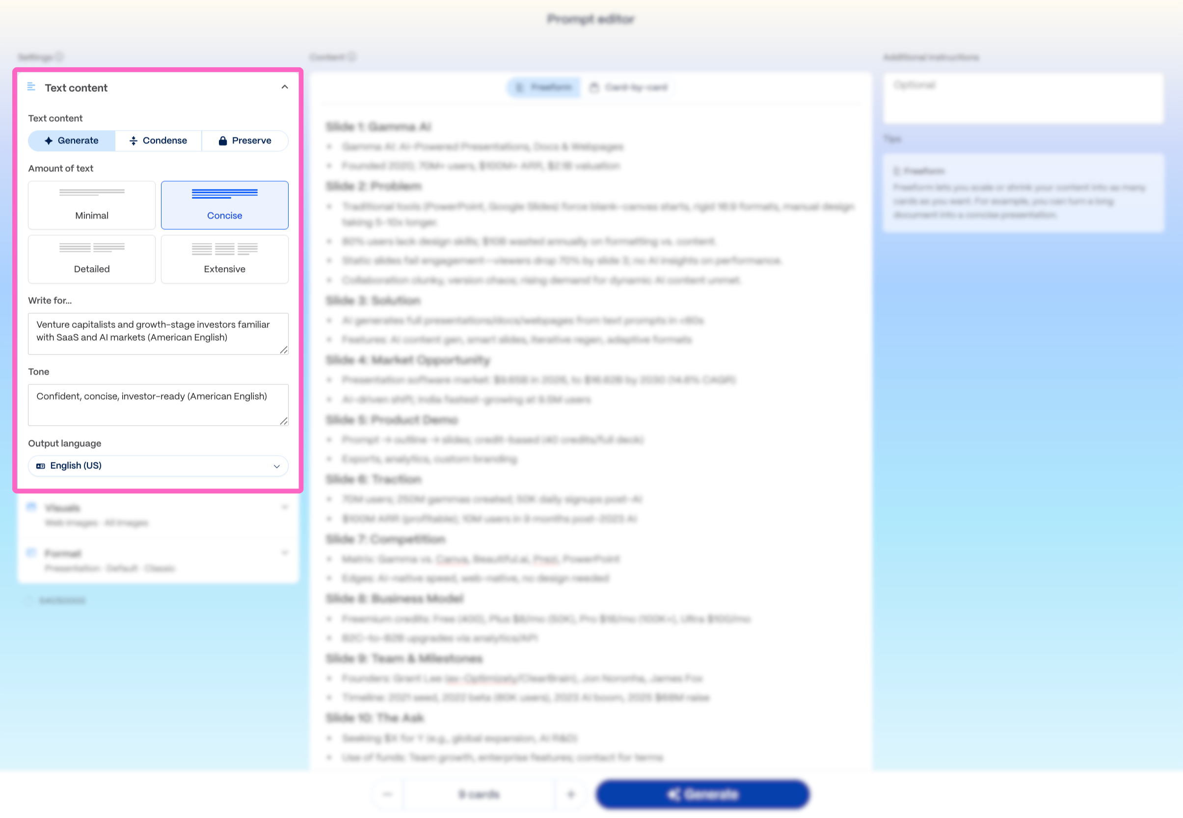Gamma Text Settings Gamma Text Settings