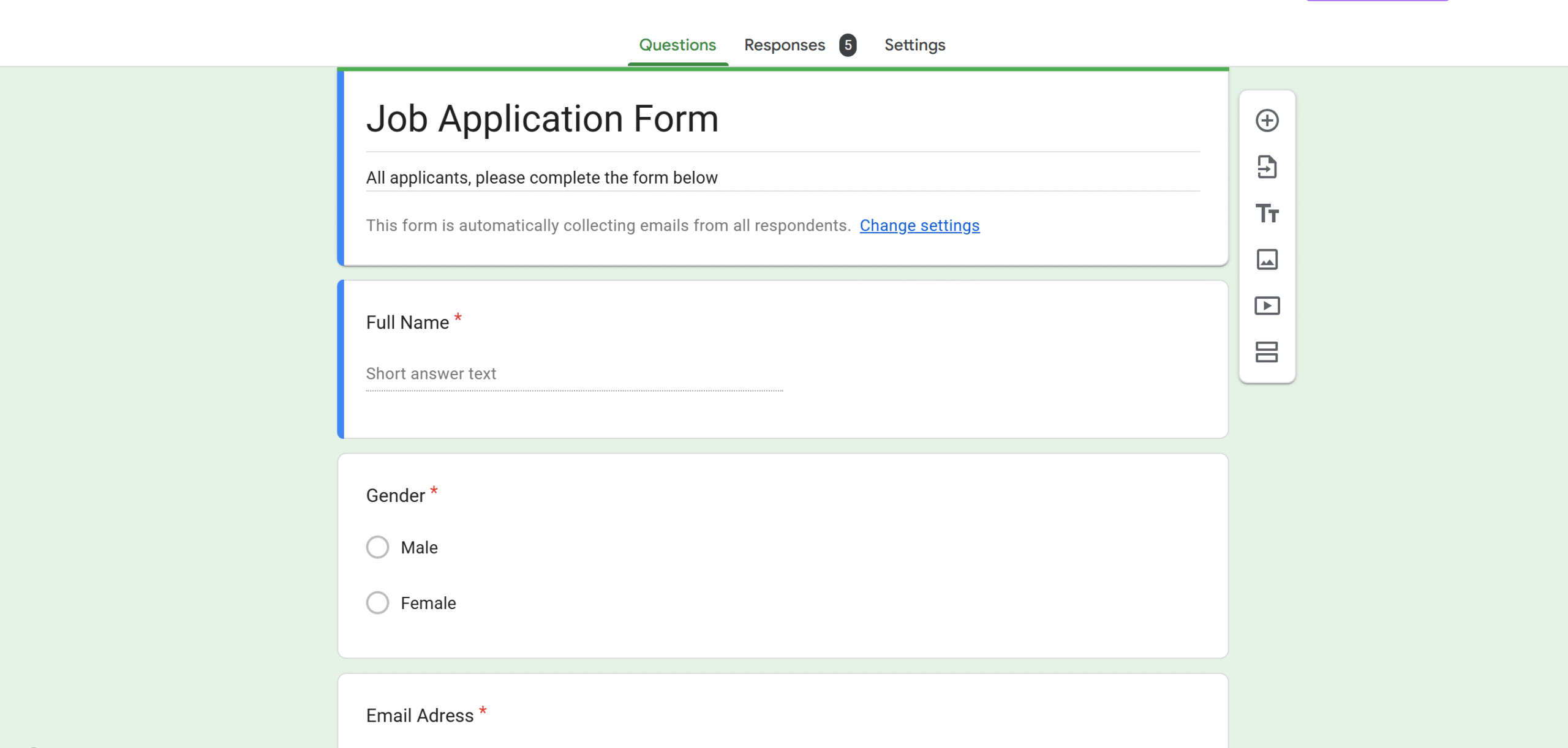 create a job application