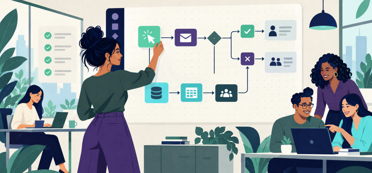 Operations team building an AI workflow automation with connected business apps