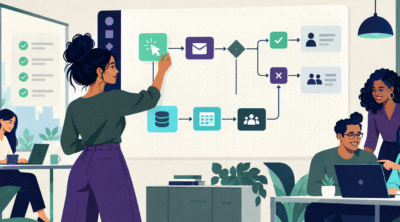 Operations team building an AI workflow automation with connected business apps