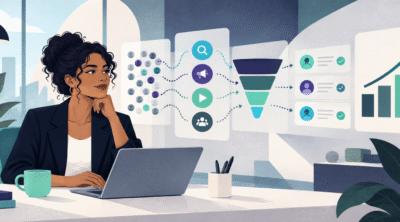 Marketing analyst reviewing a lead tracking funnel and qualified prospects