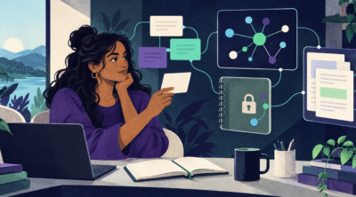 Illustration of a note-taking workspace comparing Obsidian alternatives